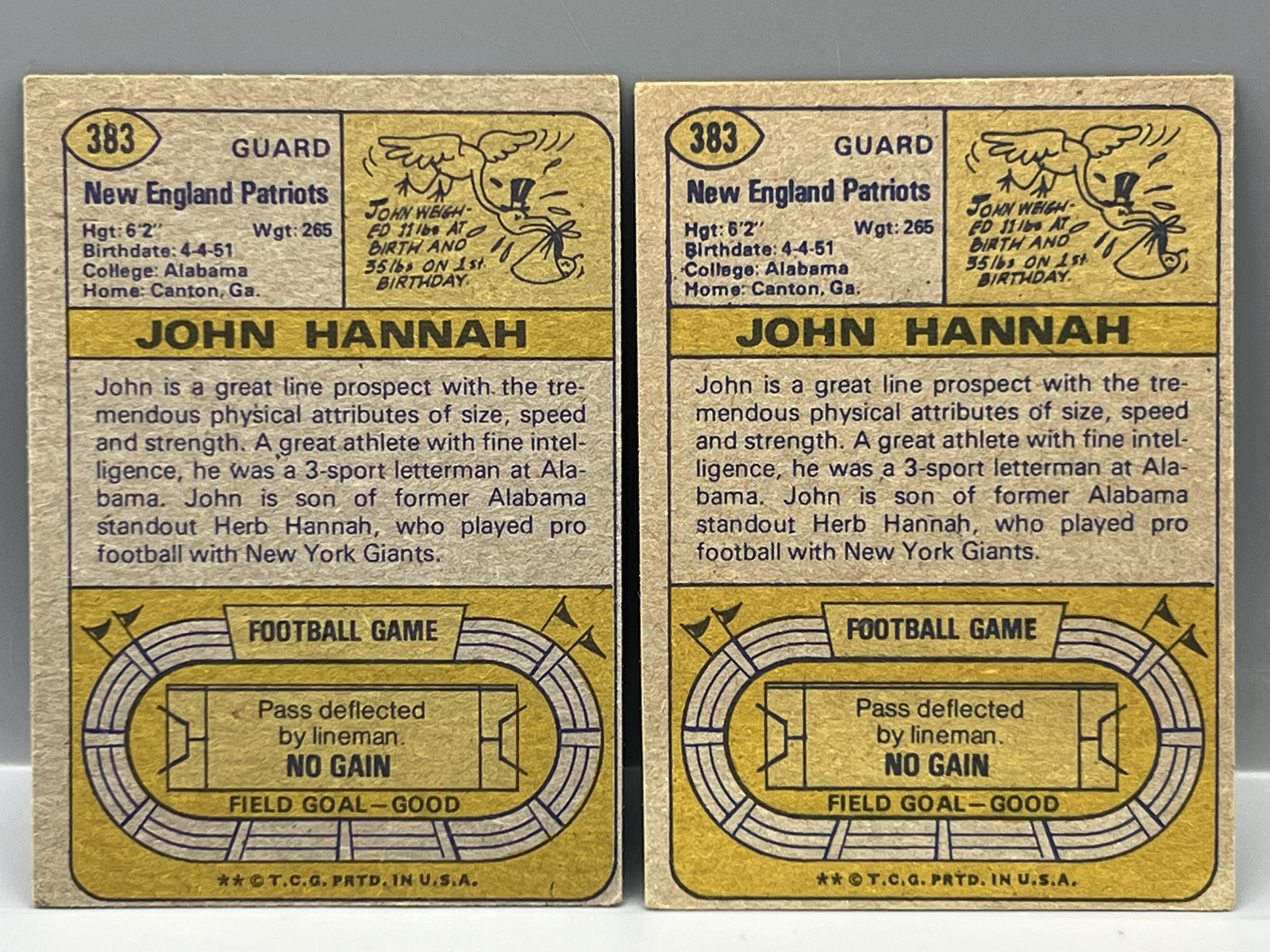 (2) 1974 Topps John Hannah RCs #383