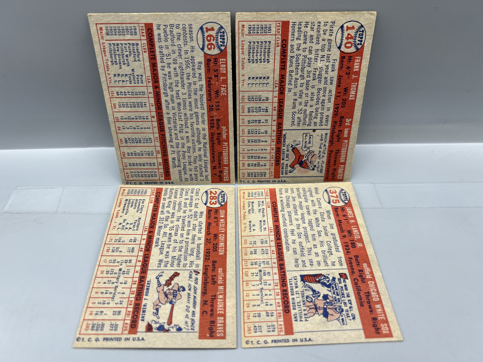 (4) 1957 Topps Baseball Cards - Varying Conditions