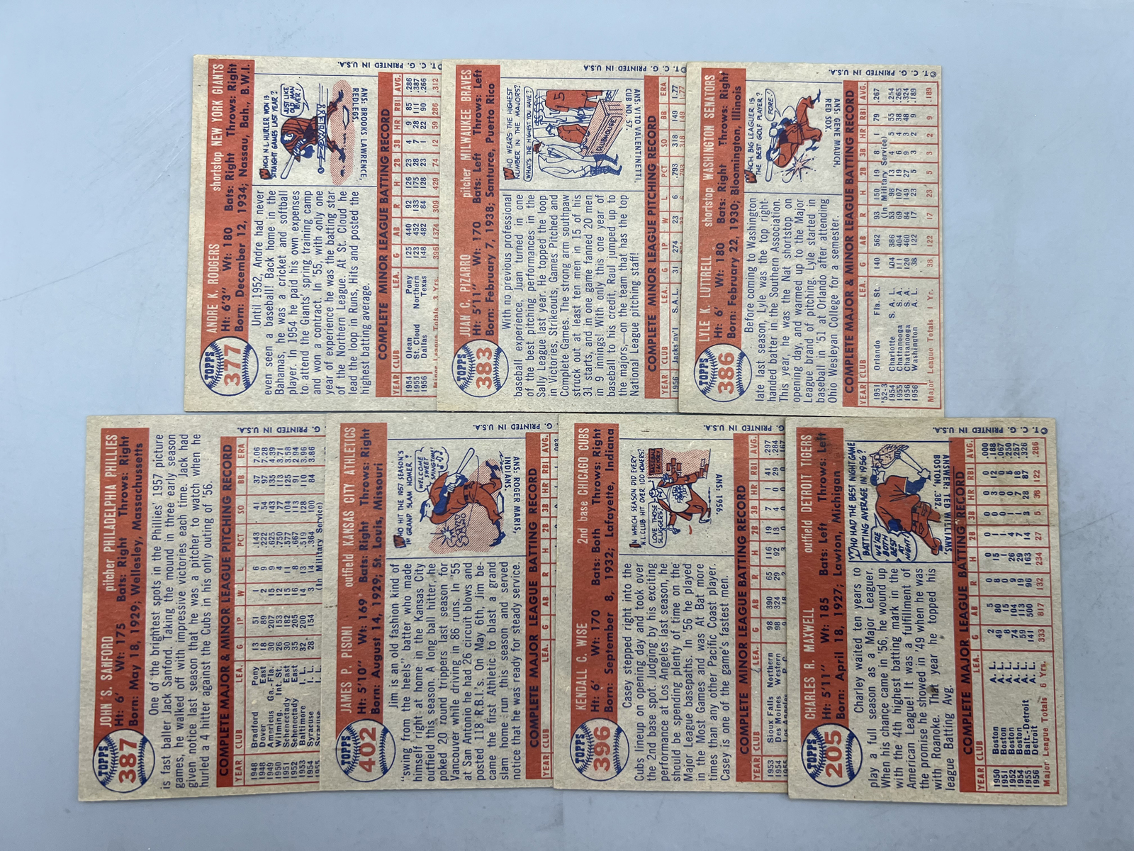 (7) 1957 Topps Baseball Cards - Varying Conditions