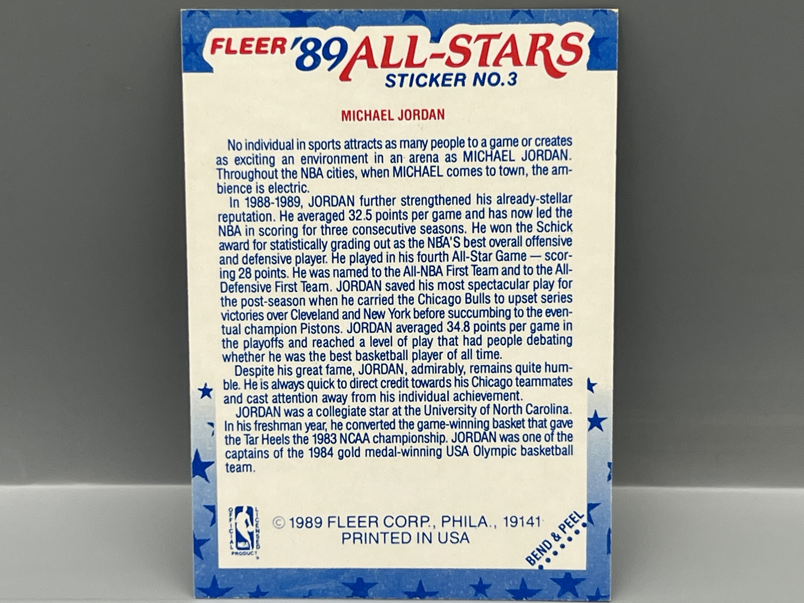 1989 Fleer Michael Jordan All Star Sticker #3