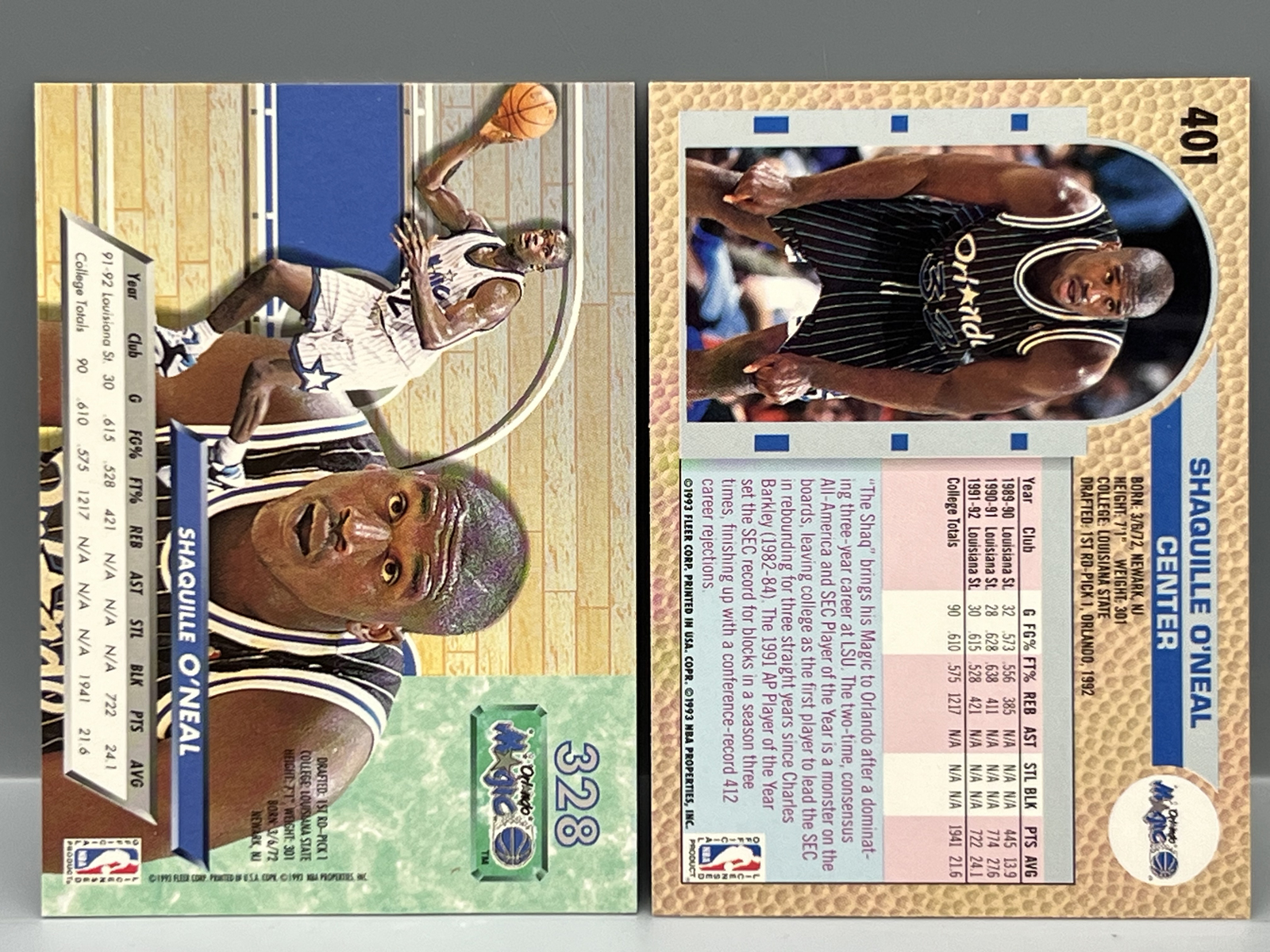 Shaquille O'Neal RC Lot of 2 - 1992-93 Fleer #401 & 1992-93 Fleer Ultra #328