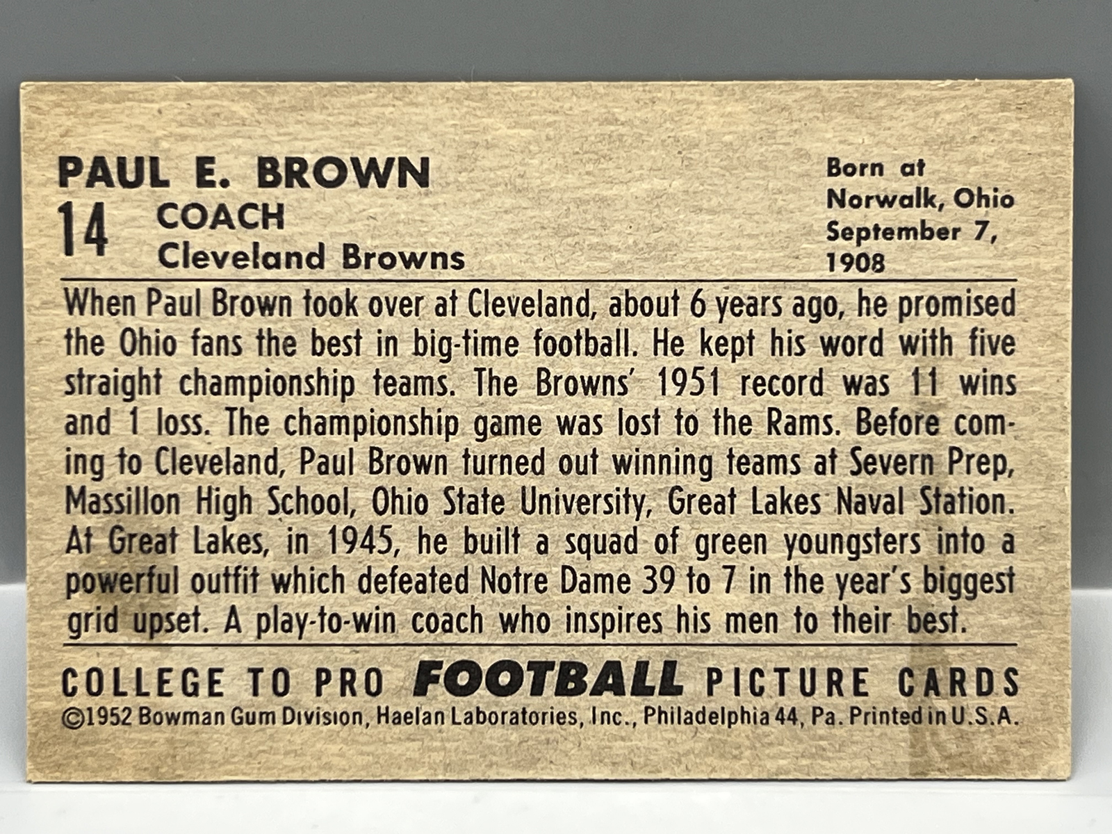1952 Bowman Large Paul Brown RC #14