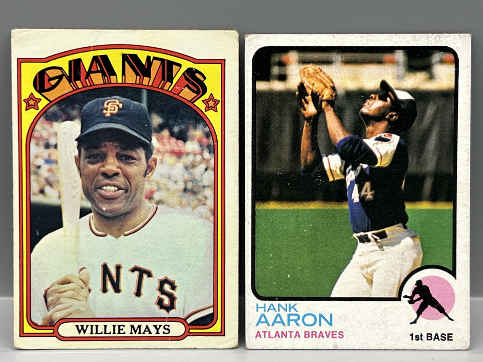 1972 Topps Willie Mays #49 & 1973 Topps Hank Aaron #100