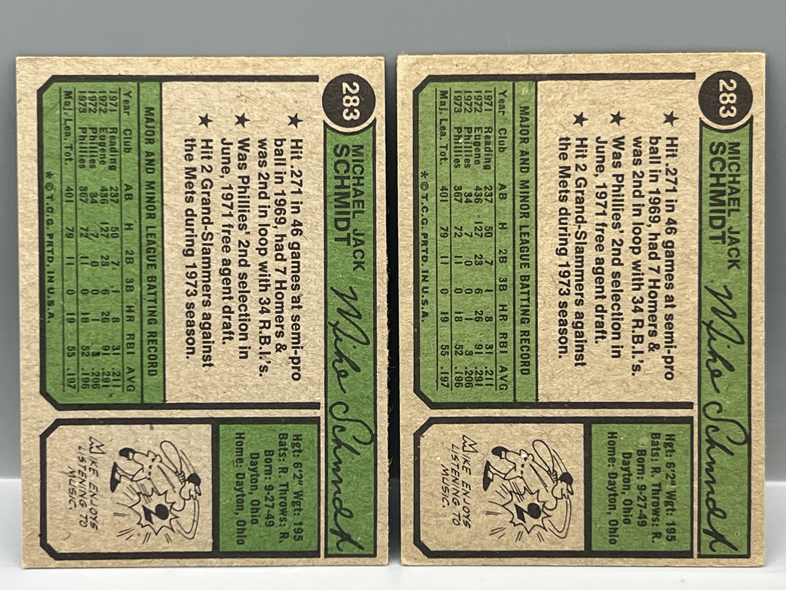 (2) 1974 Topps Mike Schmidt 2nd Year #283