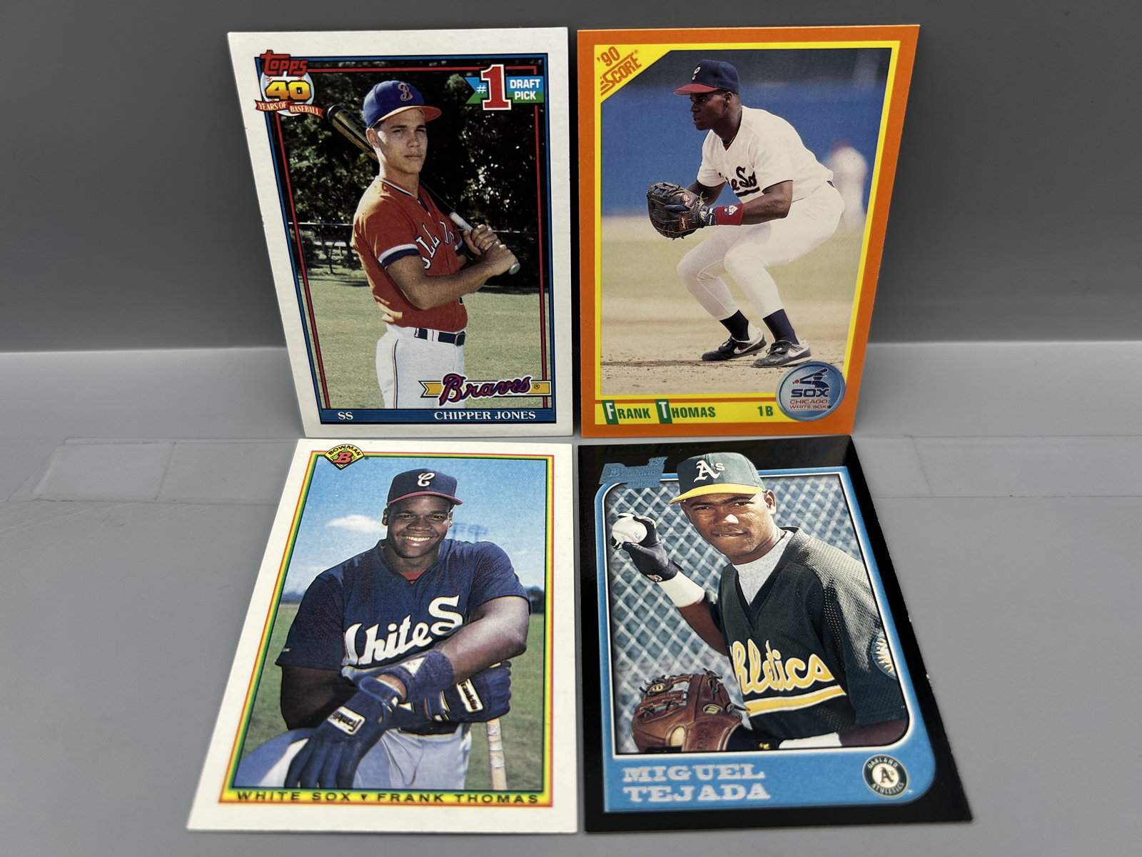 (4) Assorted Vintage Baseball Star Player RC Cards - Chipper Jones, Frank Thomas, & Miguel Tejada