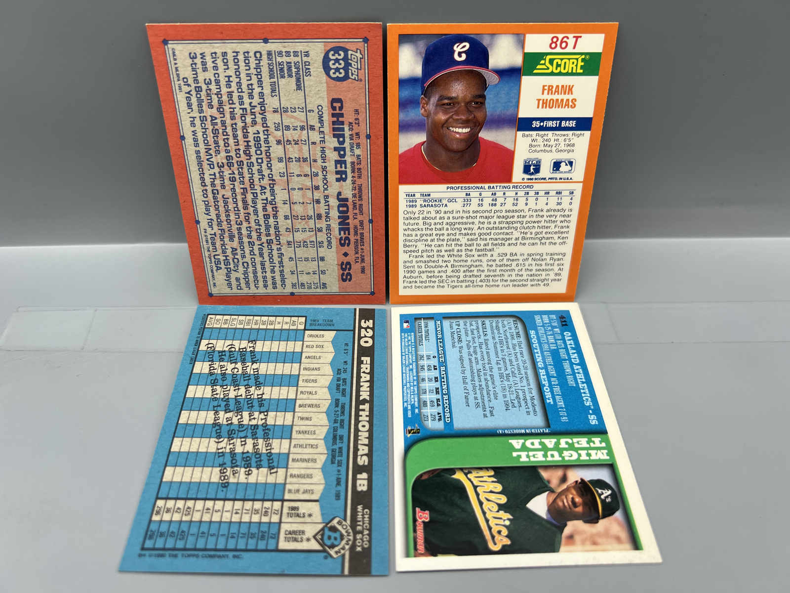 (4) Assorted Vintage Baseball Star Player RC Cards - Chipper Jones, Frank Thomas, & Miguel Tejada