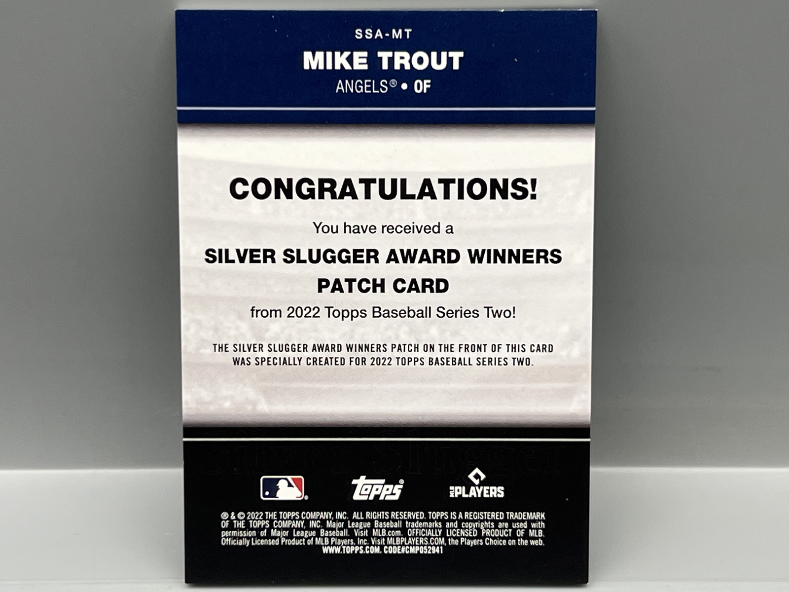2022 Topps Series Two Mike Trout Commemorative Manufactured Silver Slugger Award #SSA-MT
