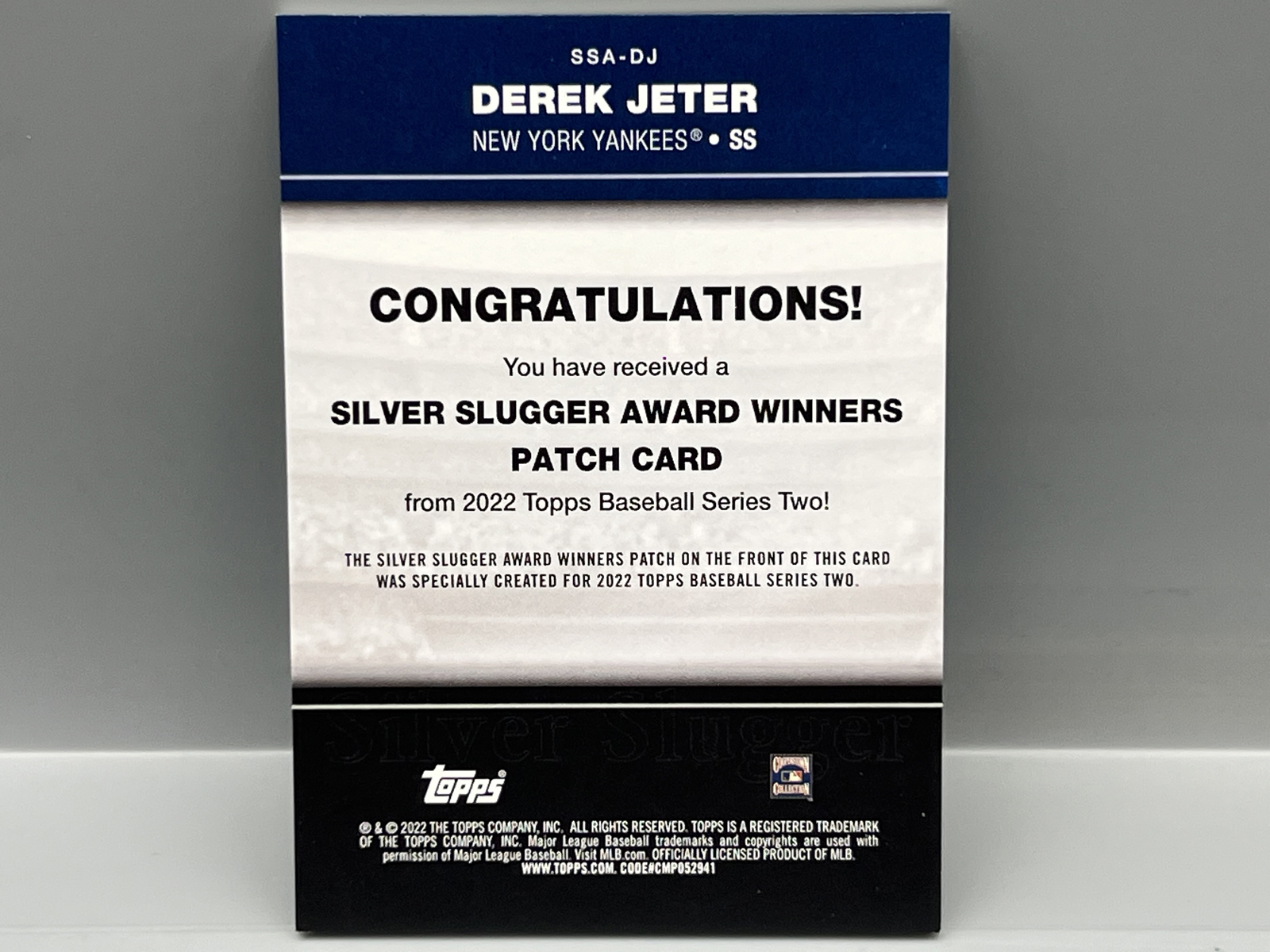 2022 Topps Series Two Derek Jeter Commemorative Manufactured Silver Slugger Award #SSA-DJ