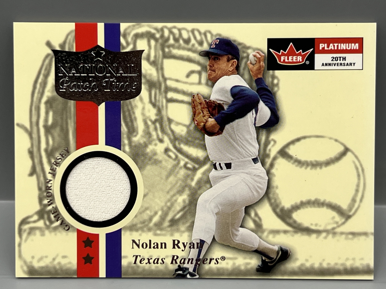 2001 Fleer Platinum Nolan Ryan National Patch Time Game Used Jersey Relic