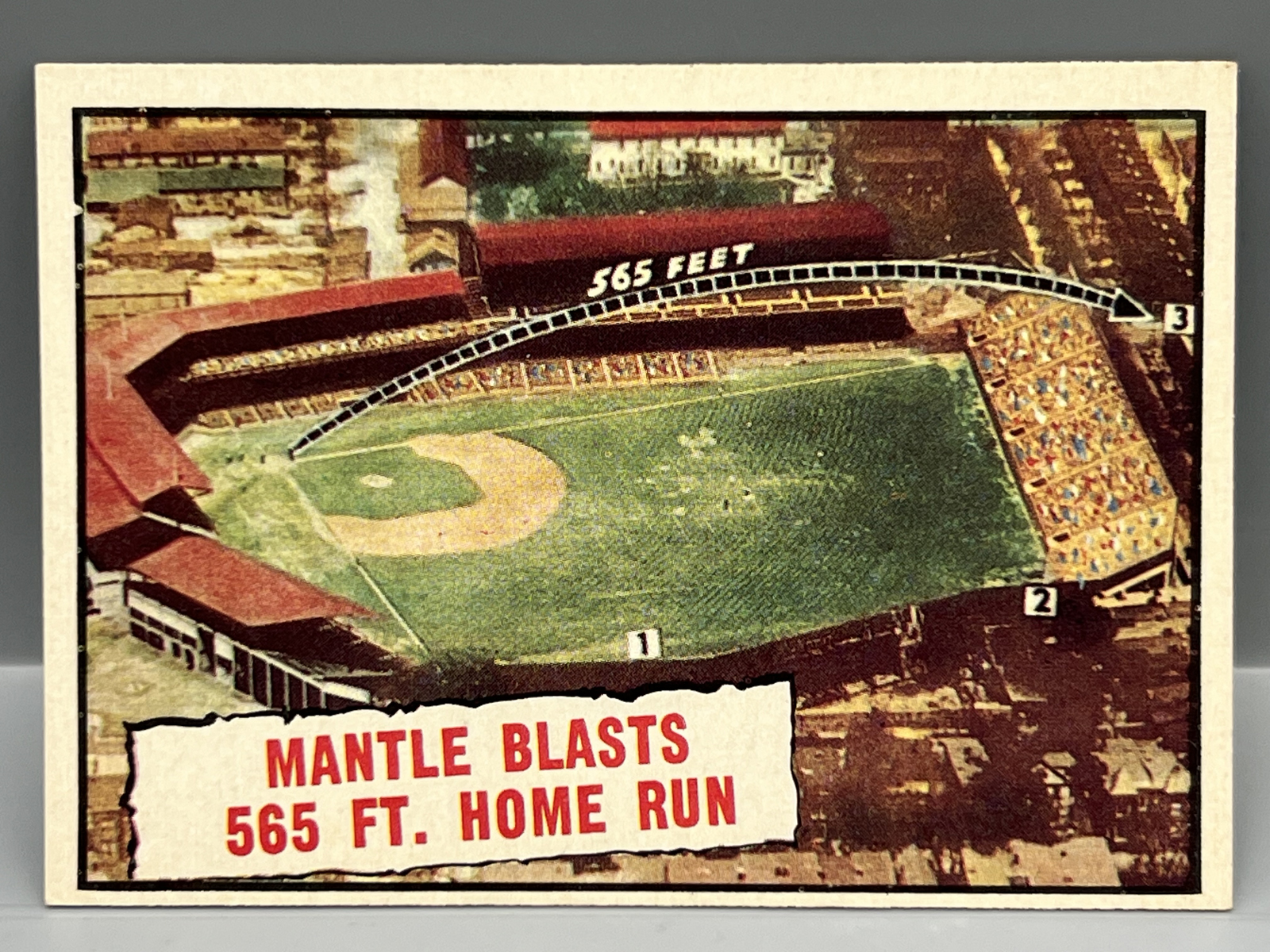 1961 Topps Baseball Thrills Mickey Mantle Blasts 565 Ft. Home Run #406