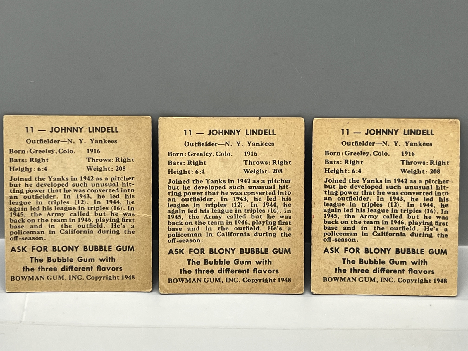 (3) 1948 Bowman Johnny Lindell RCs #11