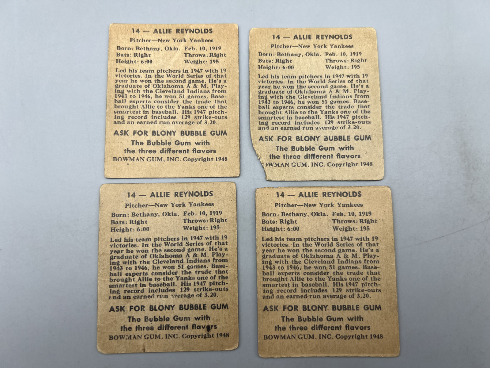 (4) 1948 Bowman Allie Reynolds RCs #14