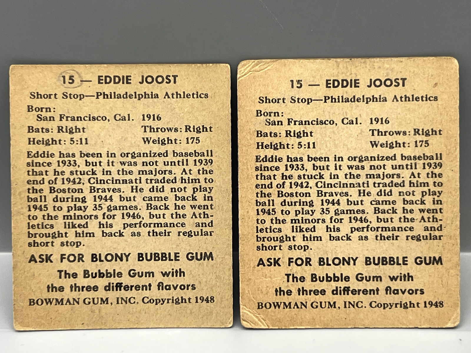 (2) 1948 Bowman Eddie Joost #15