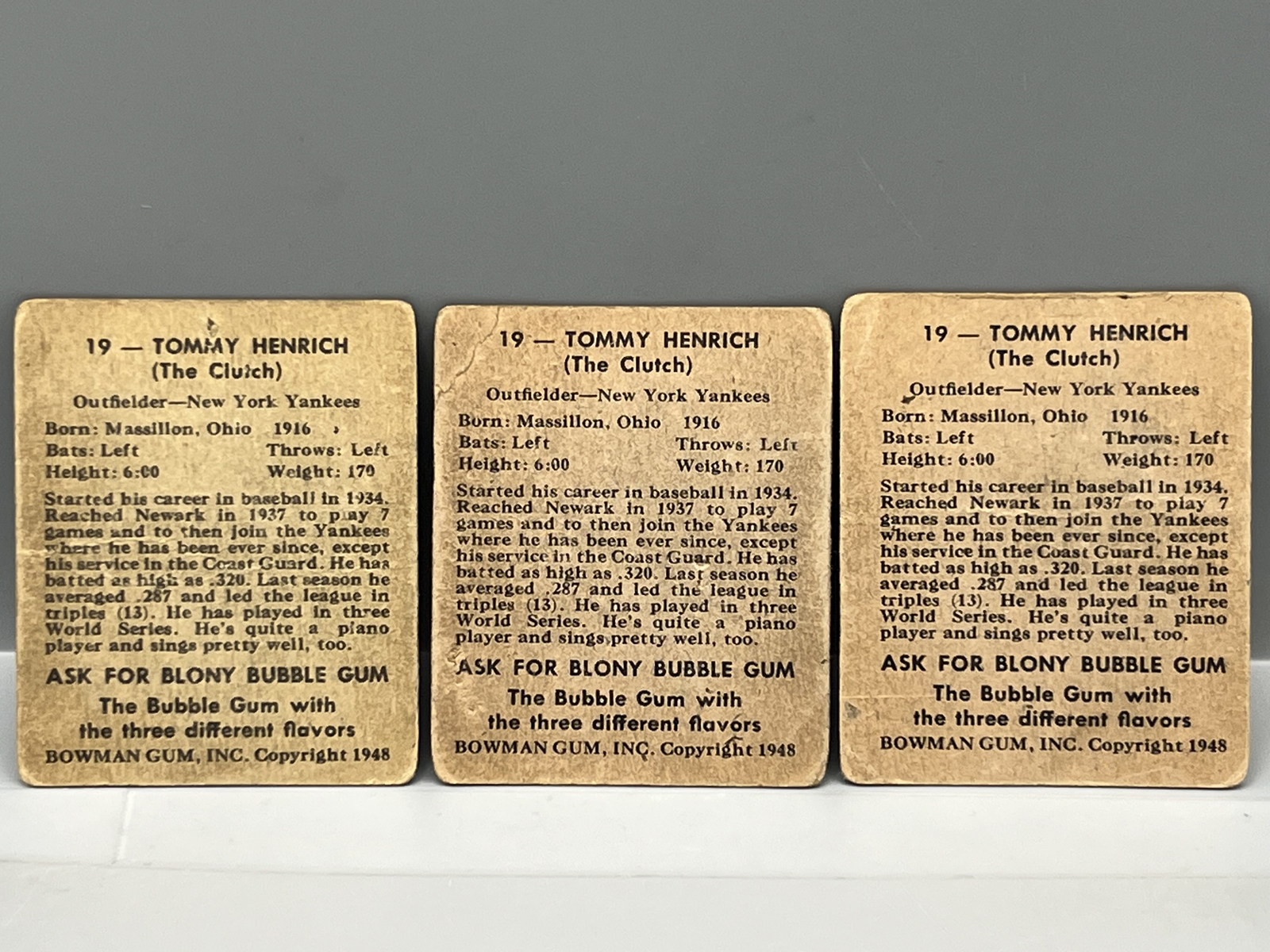 (3) 1948 Bowman Tommy Henrich #19
