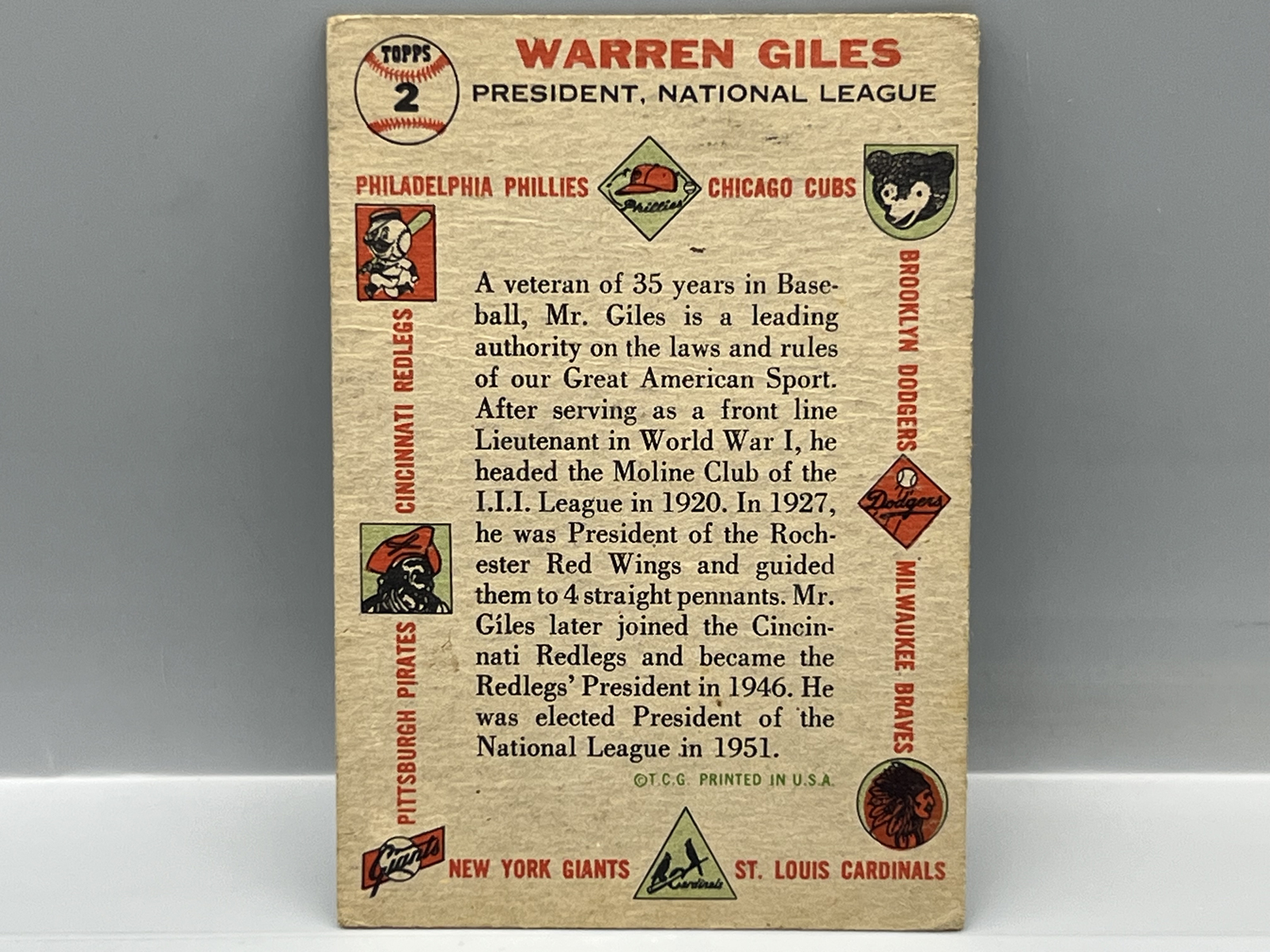 1956 Topps Warren Giles #2