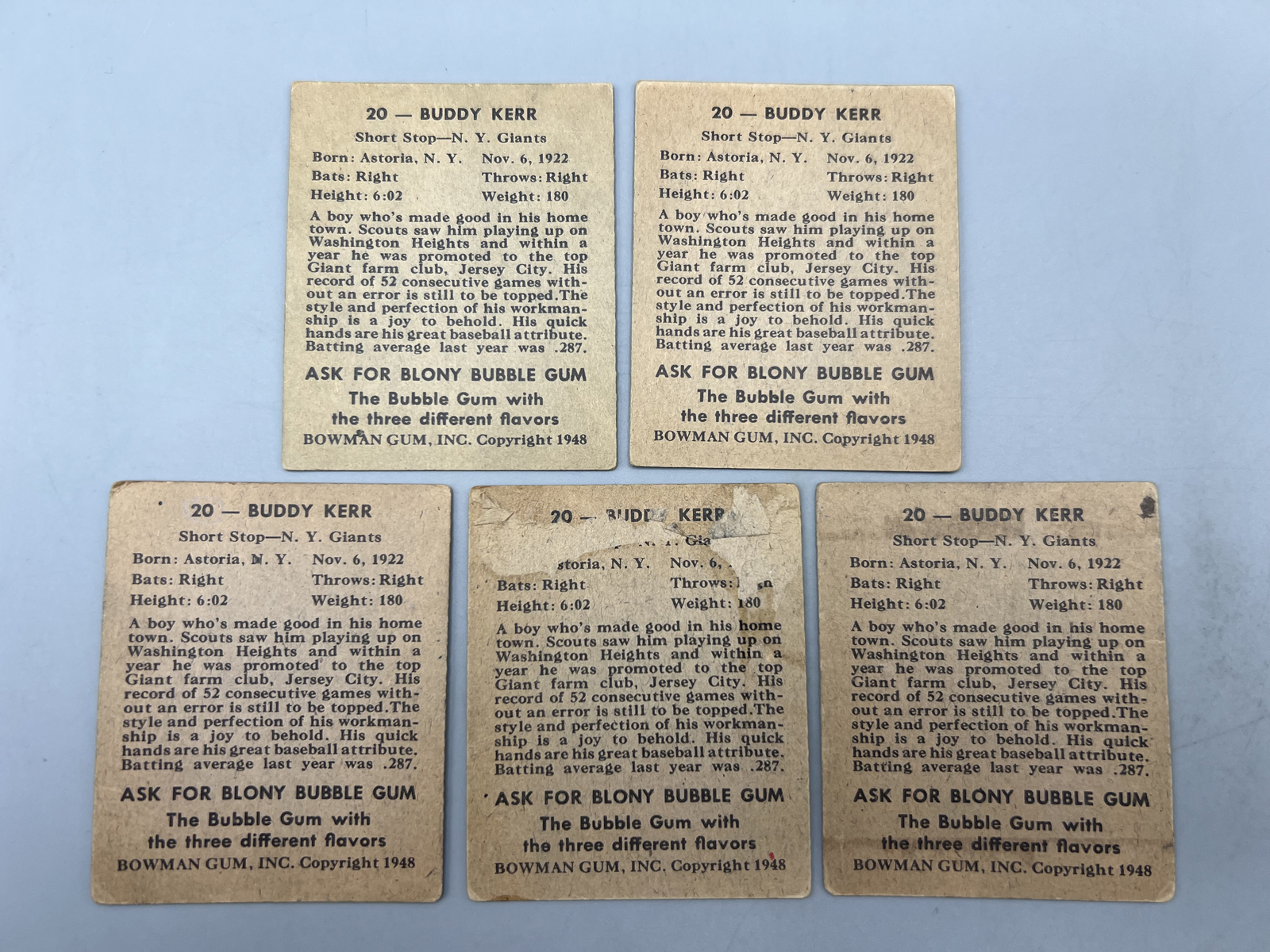 (5) 1948 Bowman Buddy Kerr SP RCs #20