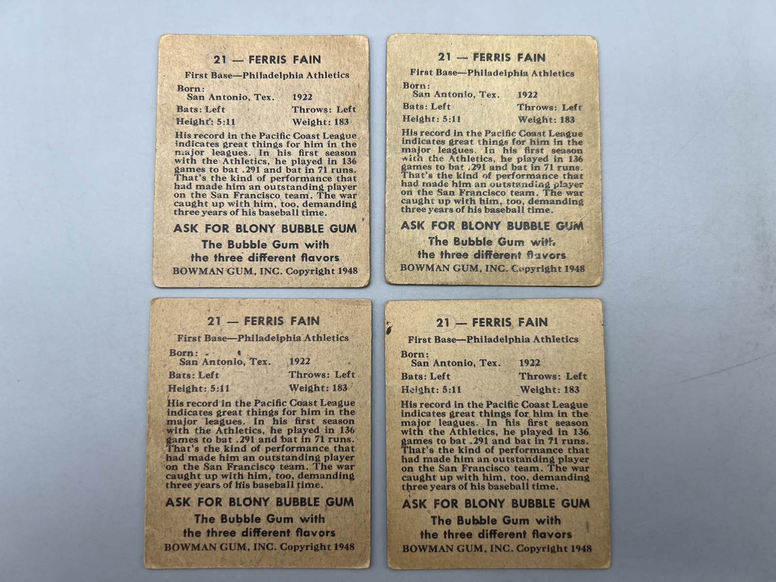 (4) 1948 Bowman Ferris Fain RCs #21