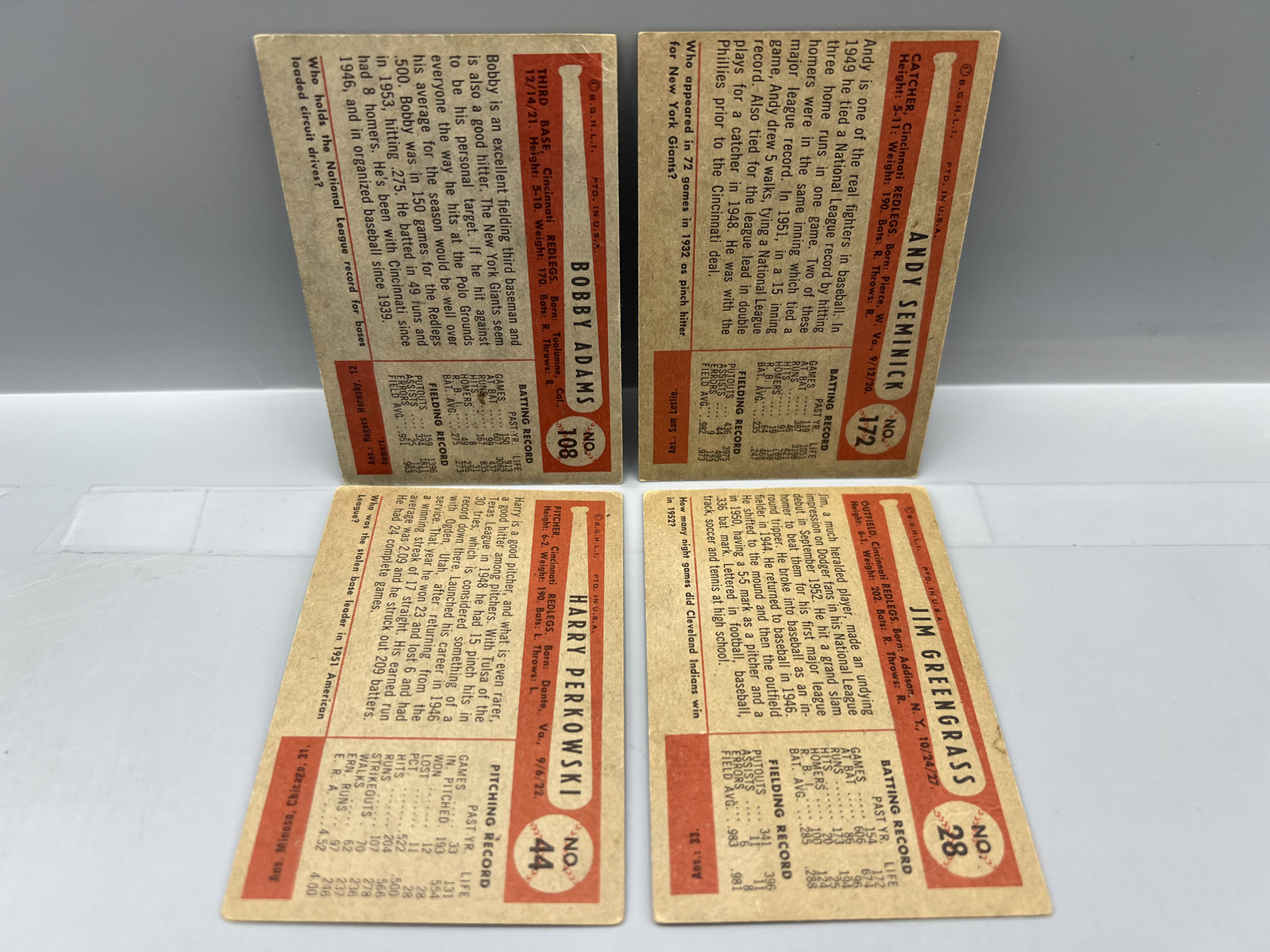 (4) 1954 Bowman Cincinnati Reds Baseball Cards - Varying Conditions