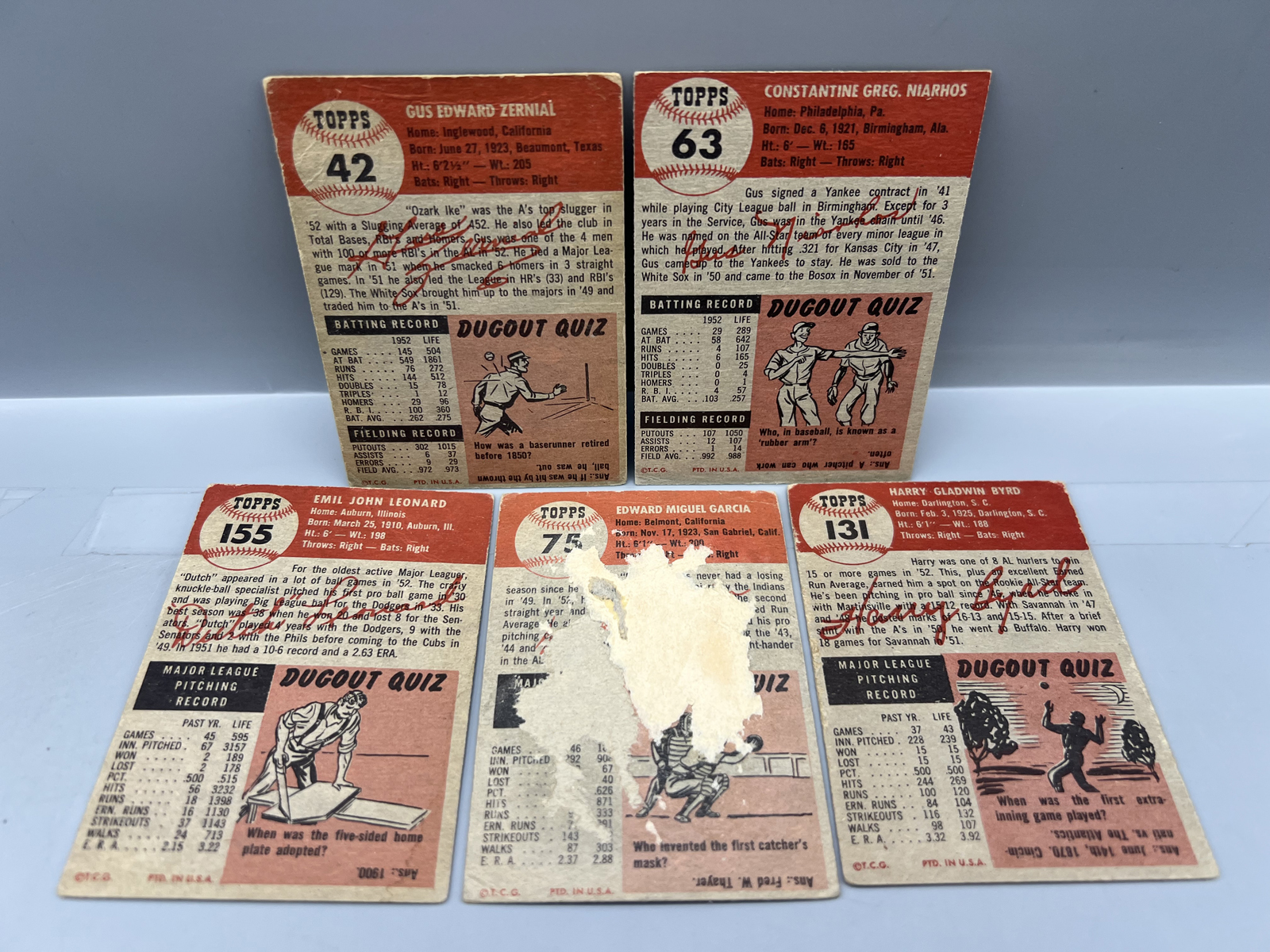 (5) 1953 Topps Baseball Cards - Varying Conditions