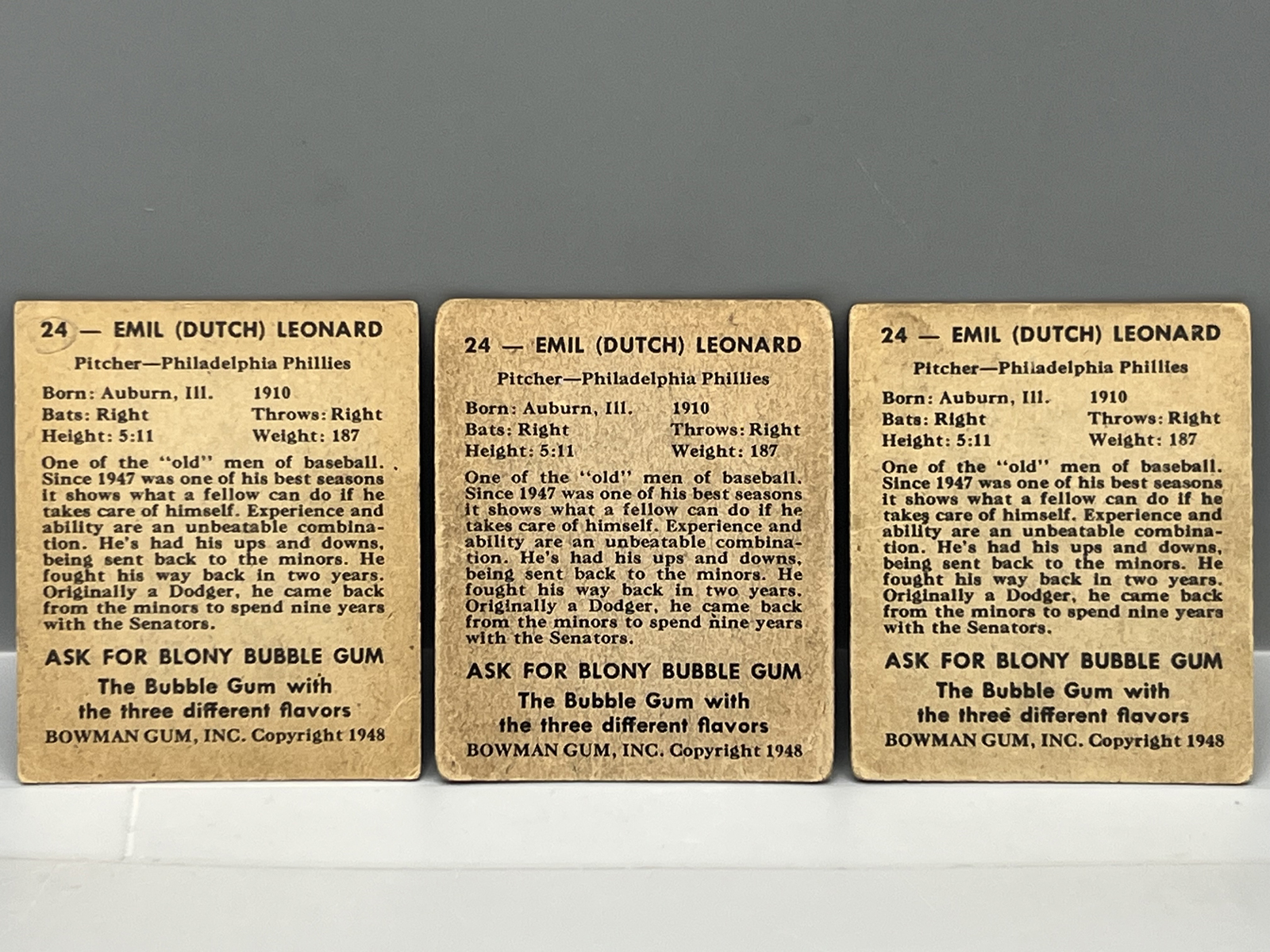 (3) 1948 Bowman Emil (Dutch) Leonard SPs #24