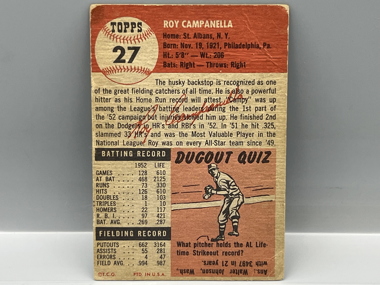 1953 Topps Roy Campanella #27