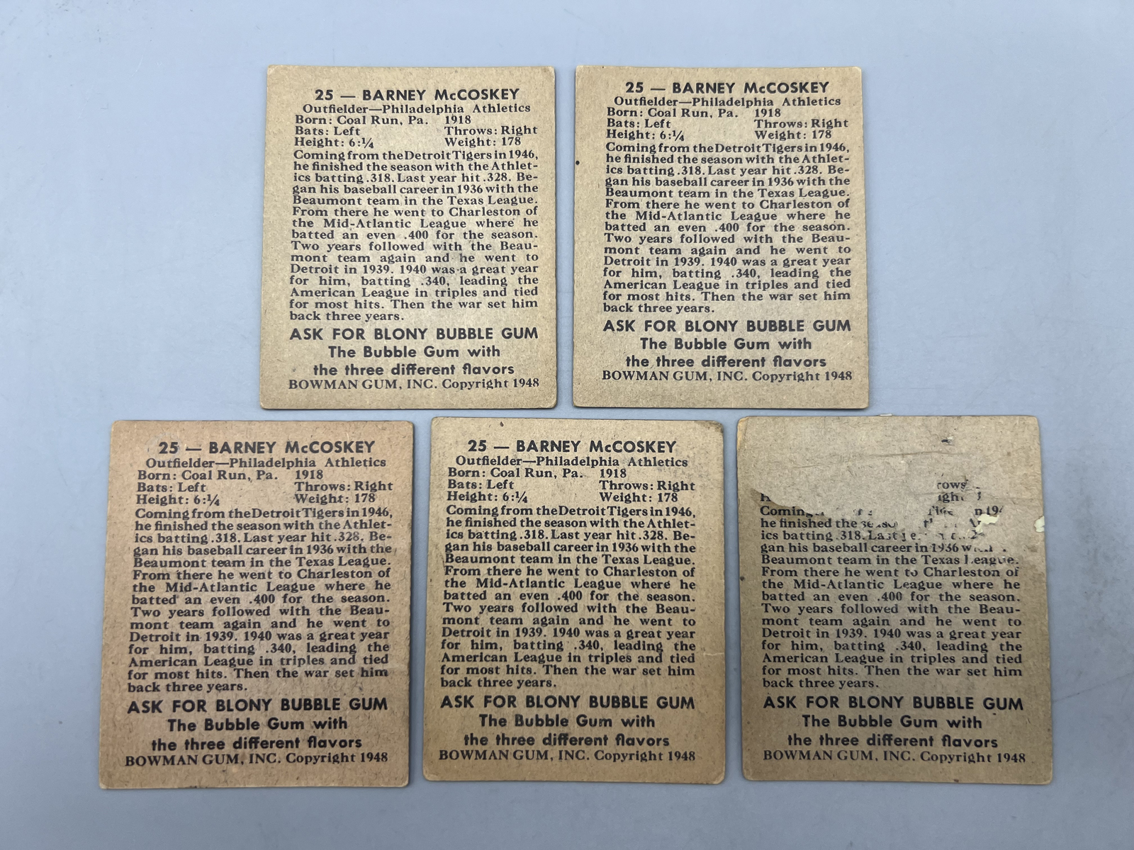 (5) 1948 Bowman Barney McCoskey #25