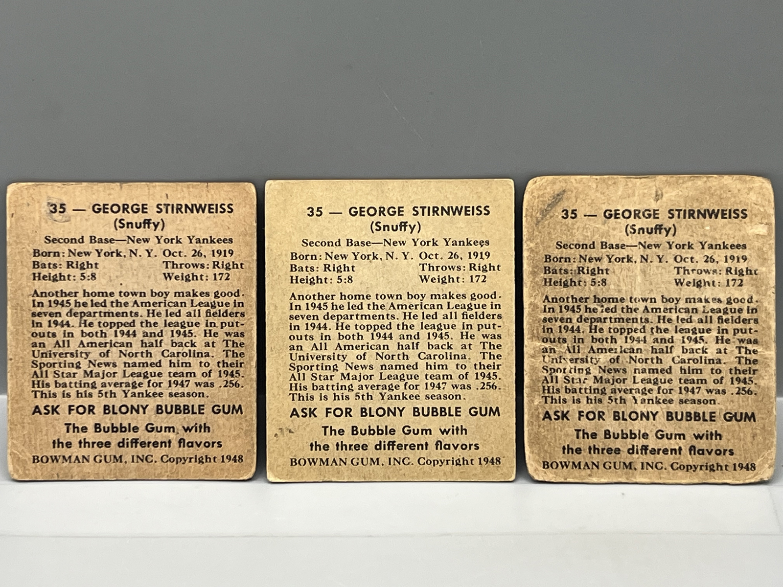(3) 1948 Bowman George Stirnweiss RCs #35