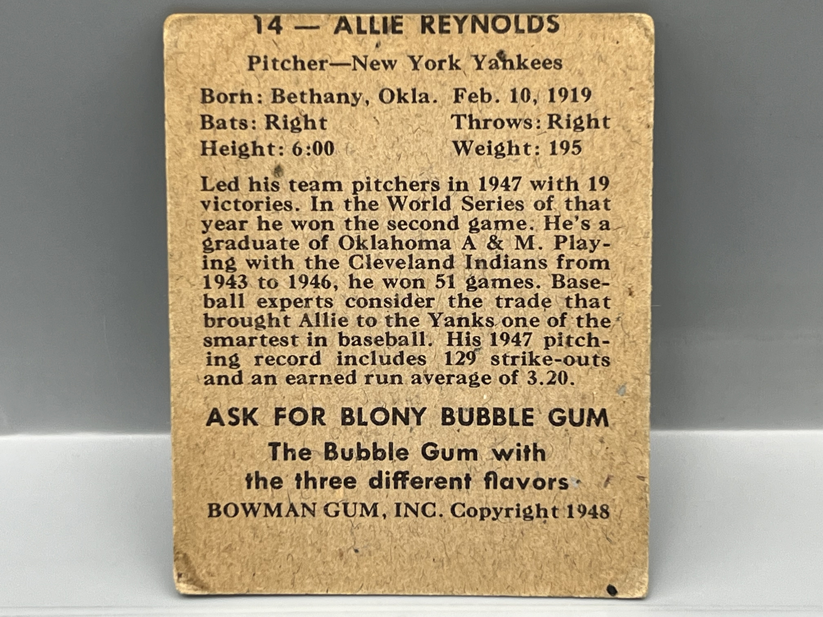 1948 Bowman Allie Reynolds RC #14