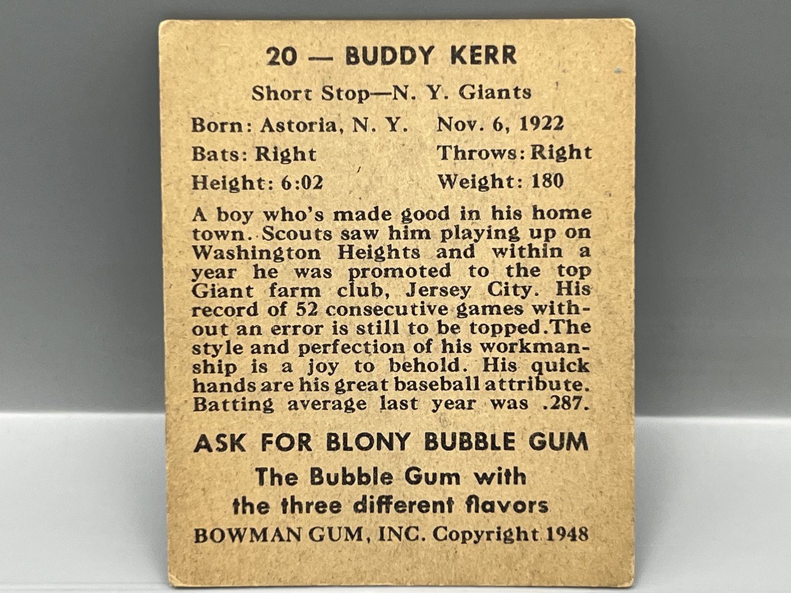 1948 Bowman Buddy Kerr SP RC #20