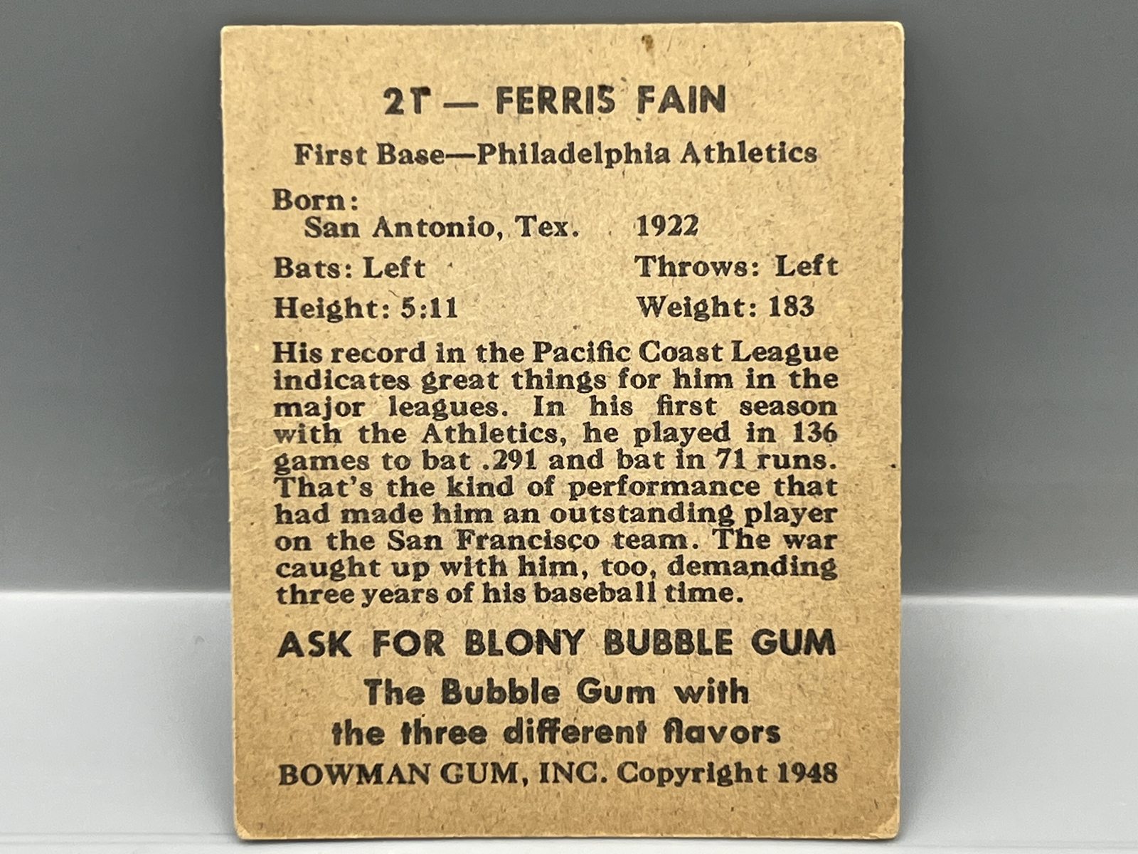 1948 Bowman Ferris Fain RC #21