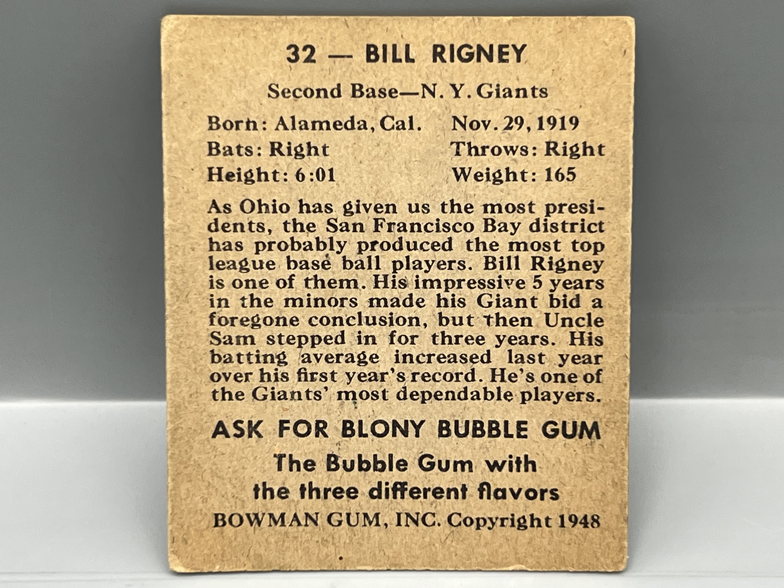 1948 Bowman Bill Rigney RC #32
