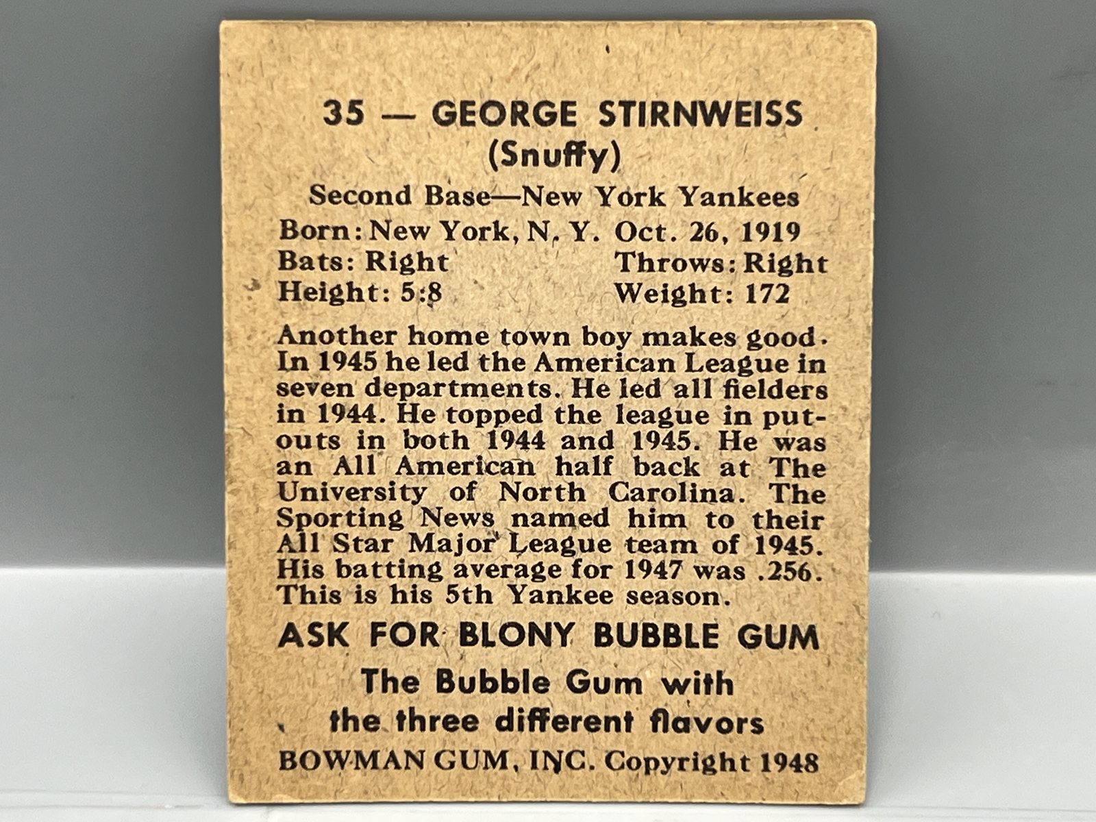 1948 Bowman George Stirnweiss RC #35