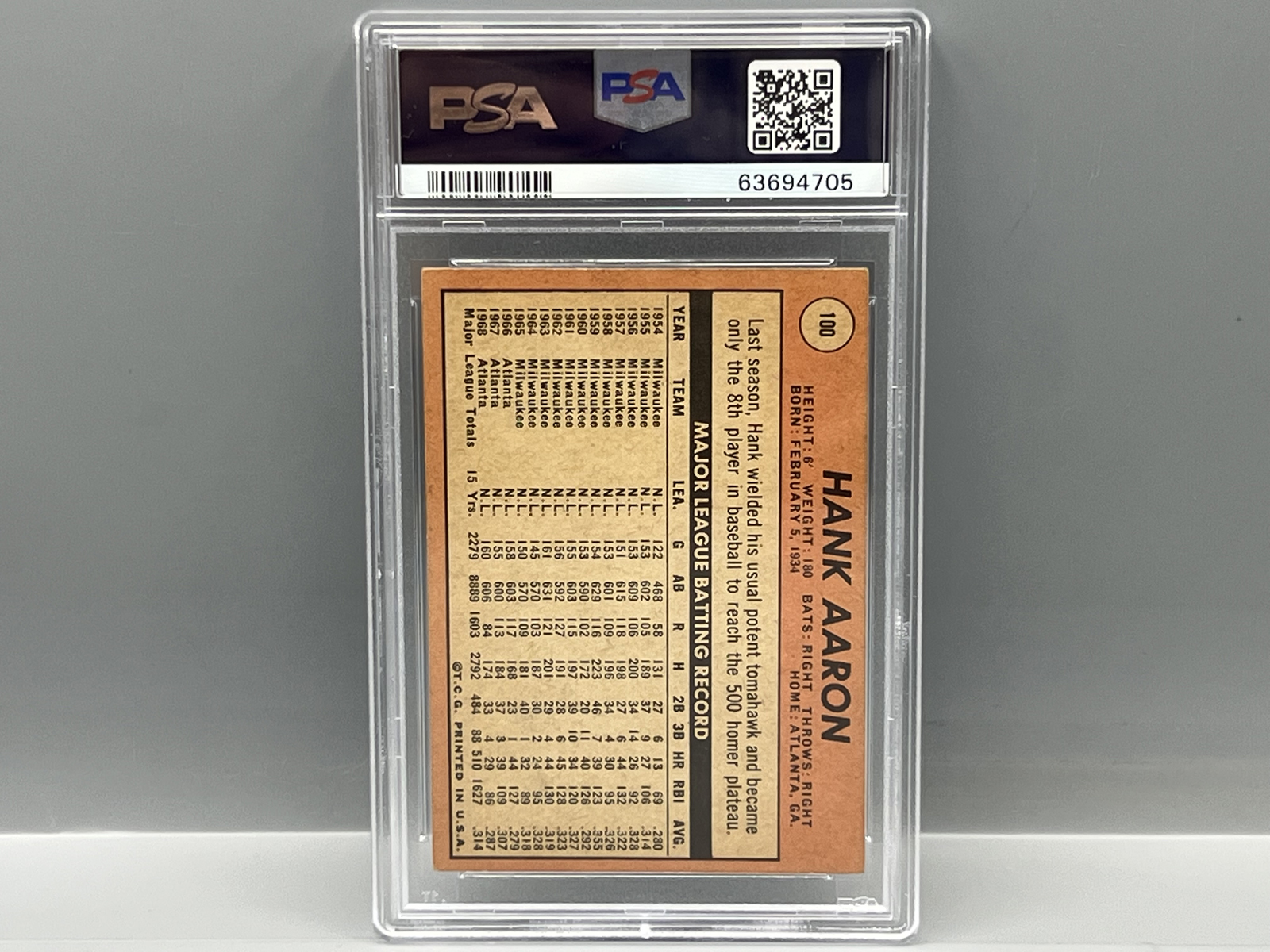 1969 Topps Hank Aaron #100 PSA VG-EX 4