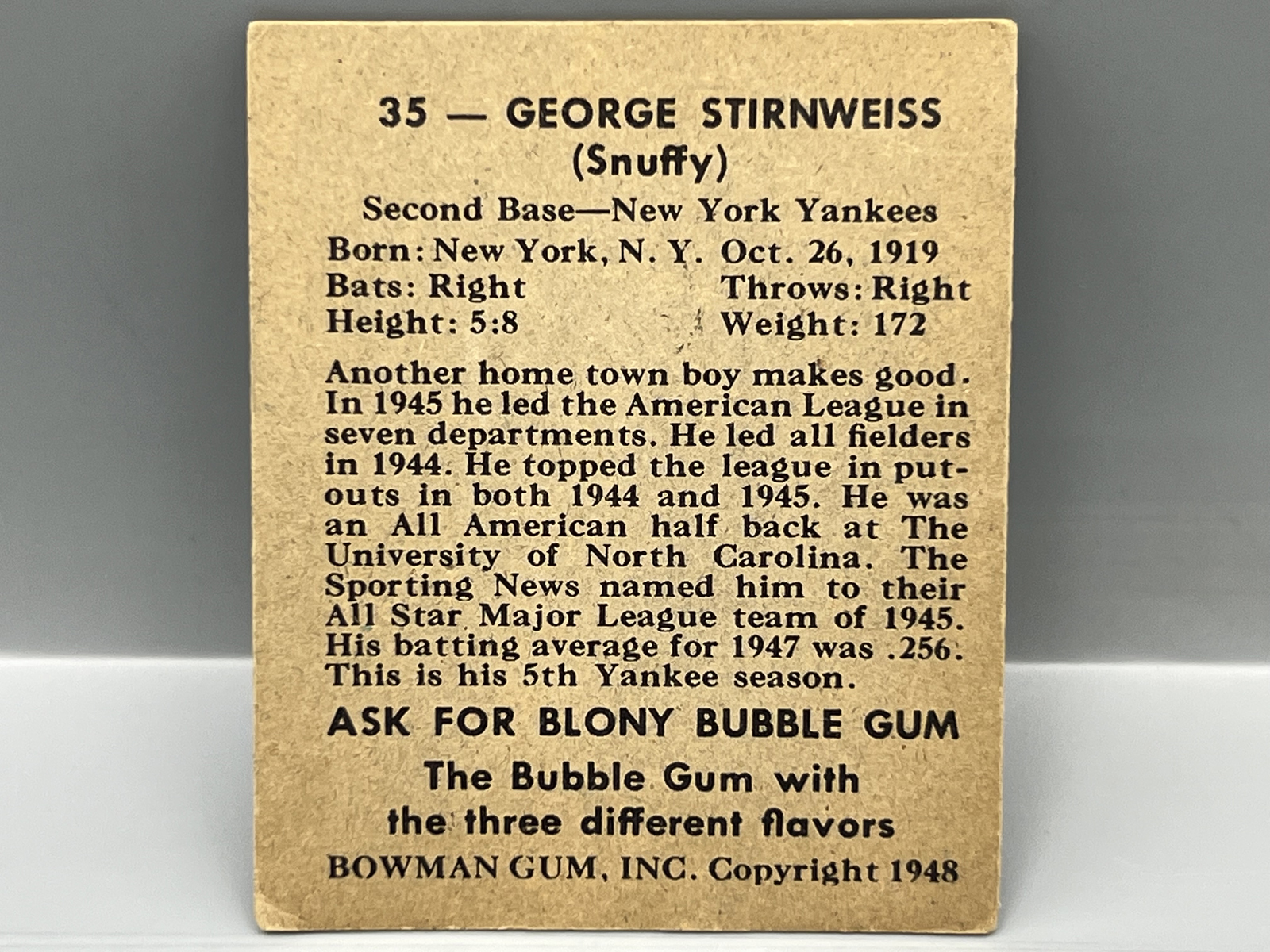 1948 Bowman George Stirnweiss RC #35