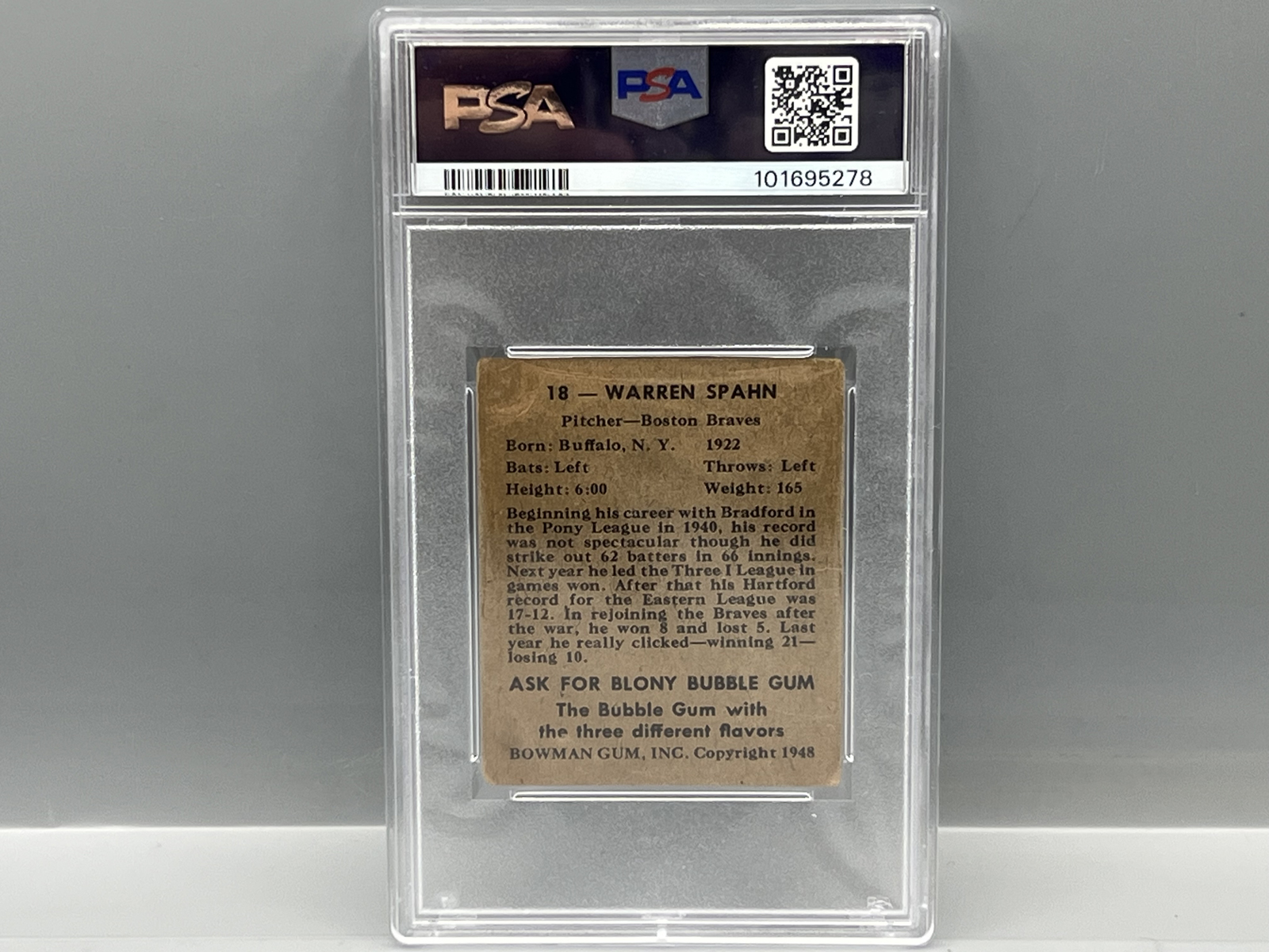 1948 Bowman Warren Spahn RC #18 PSA GD 2