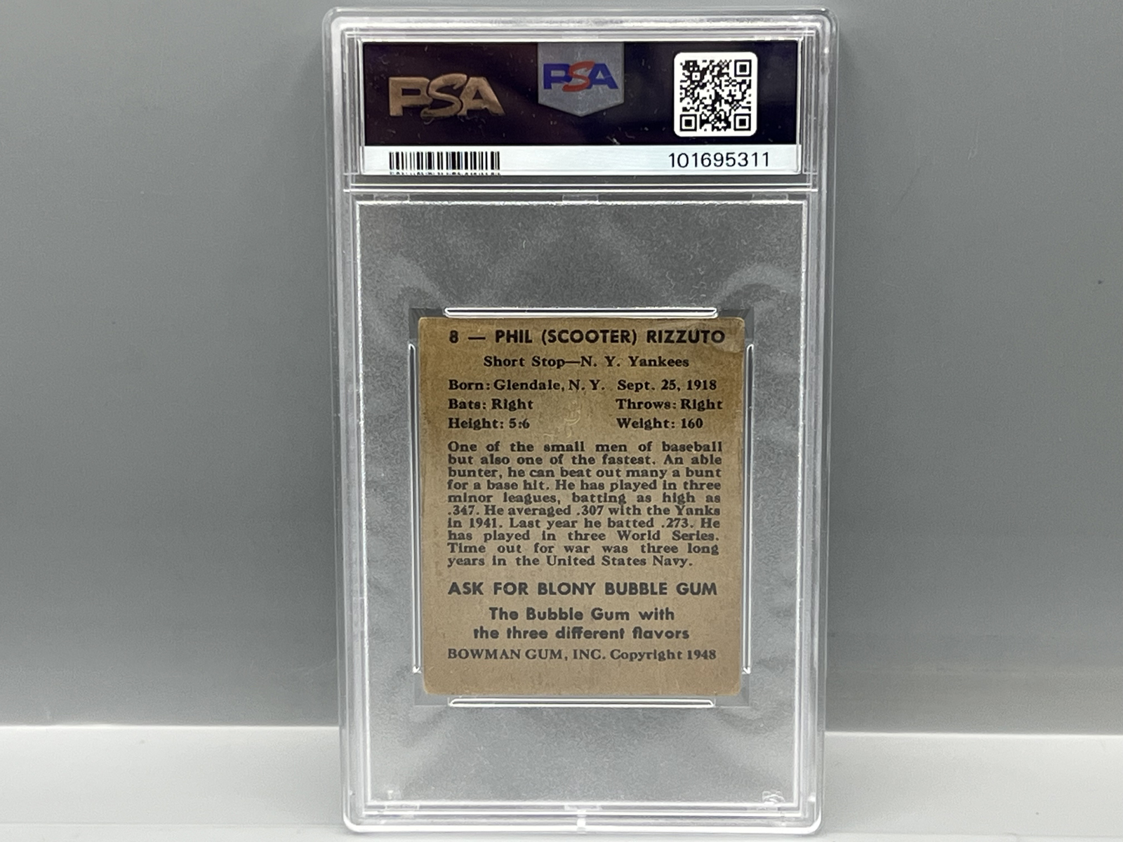1948 Bowman Phil Rizzuto SP RC #8 PSA GD 2
