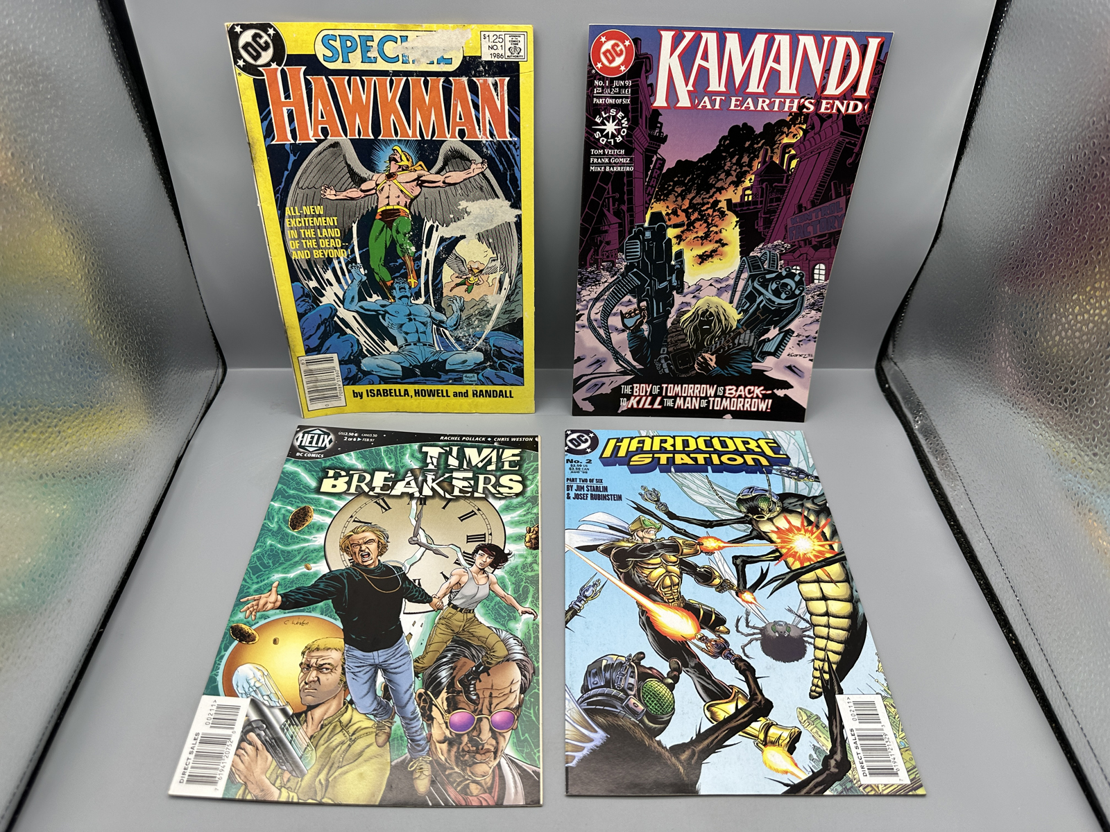 DC Comics Lot of 4 Comics including Hawkman Special #1 (1986), Kamandi: At Earth's End #1 (1993), Time Breakers #2 (1997), and Hardcore Stat