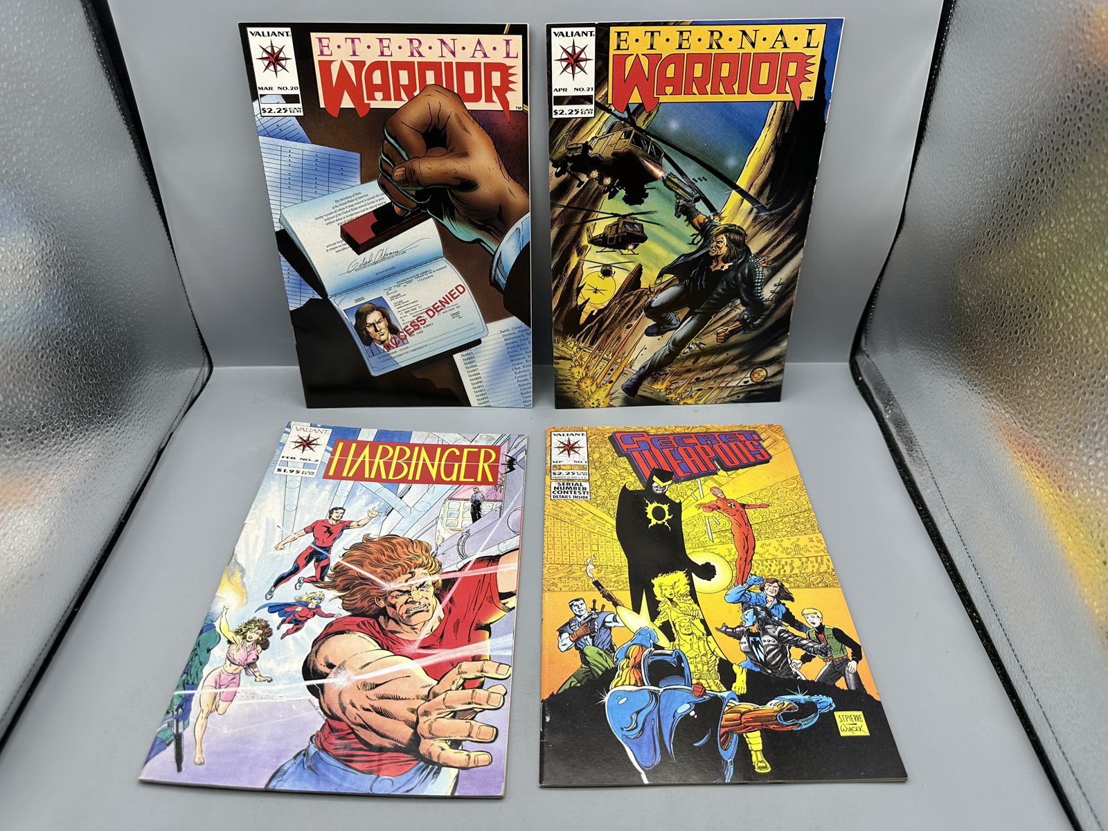 Valiant Comics lot of 4 including Harbinger #2 (1992) - 1st appearance of Harbinger Kids - Secret Weapons #1 (1993) and Eternal Warrior #20-