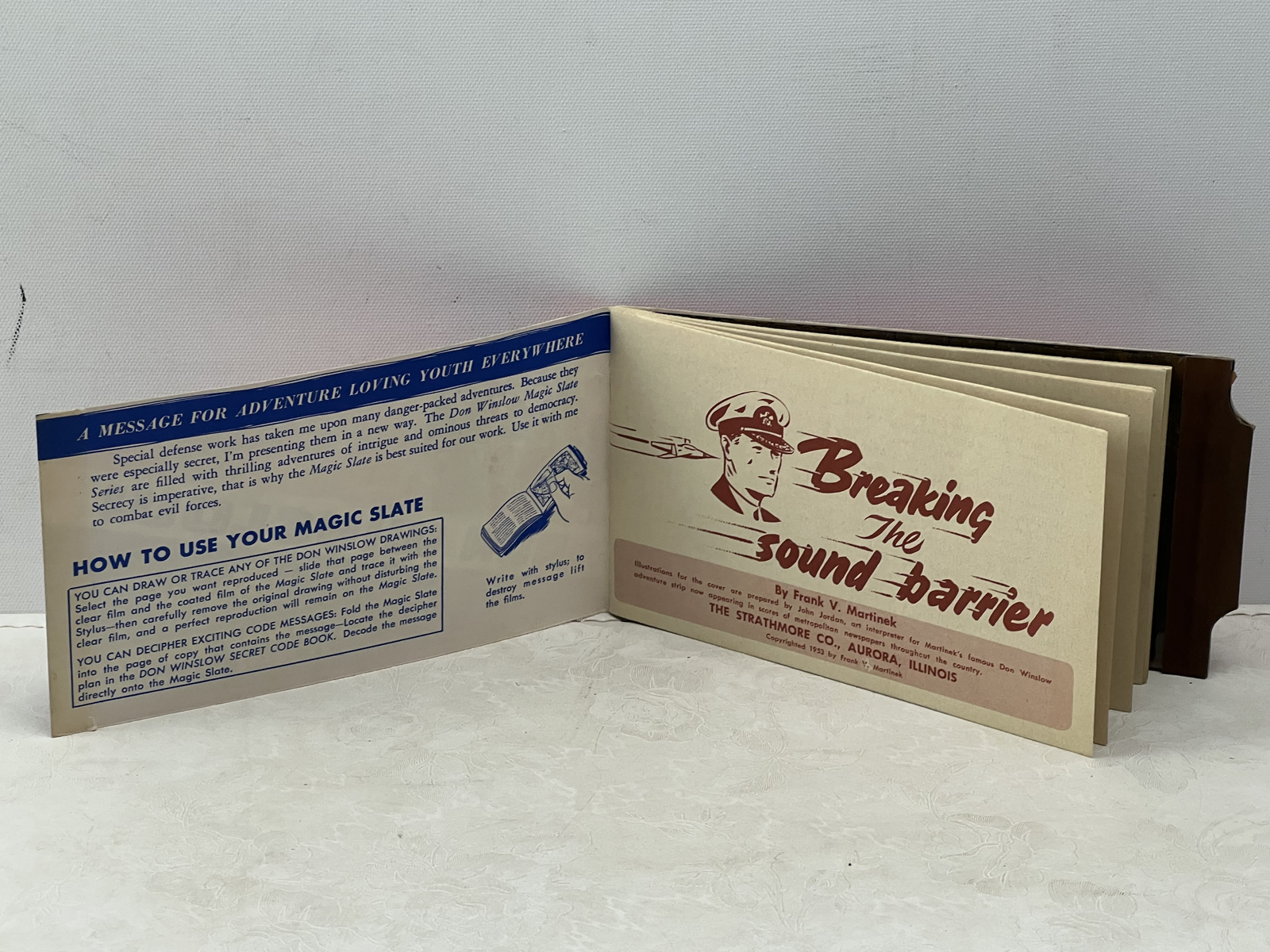 1953 Don Winslow Magic Slate Activity Book Series 1 Breaking the Sound Barrier The Strathmore Co