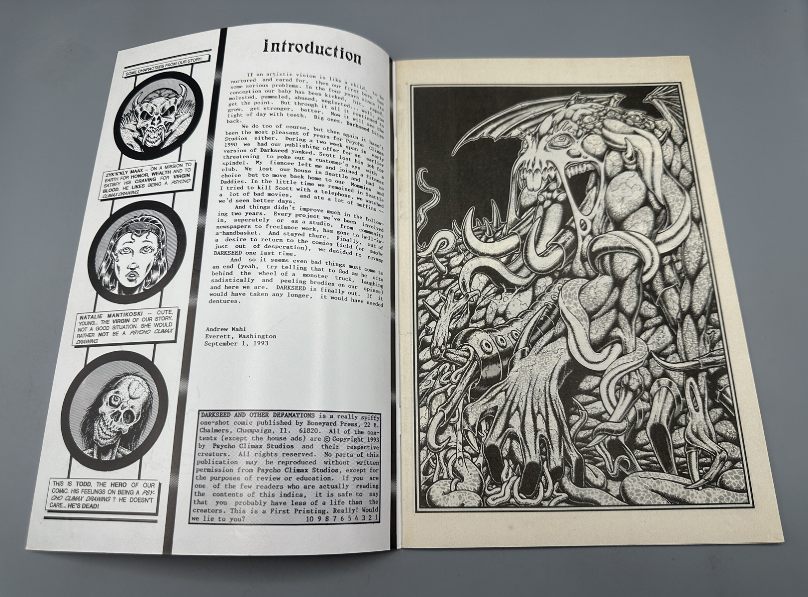 Boneyard Press Darkseed and Other Defamations #1 (1993) - hand-signed by artist Scott Stine - 2nd signature, possible writer Andrew Wahl