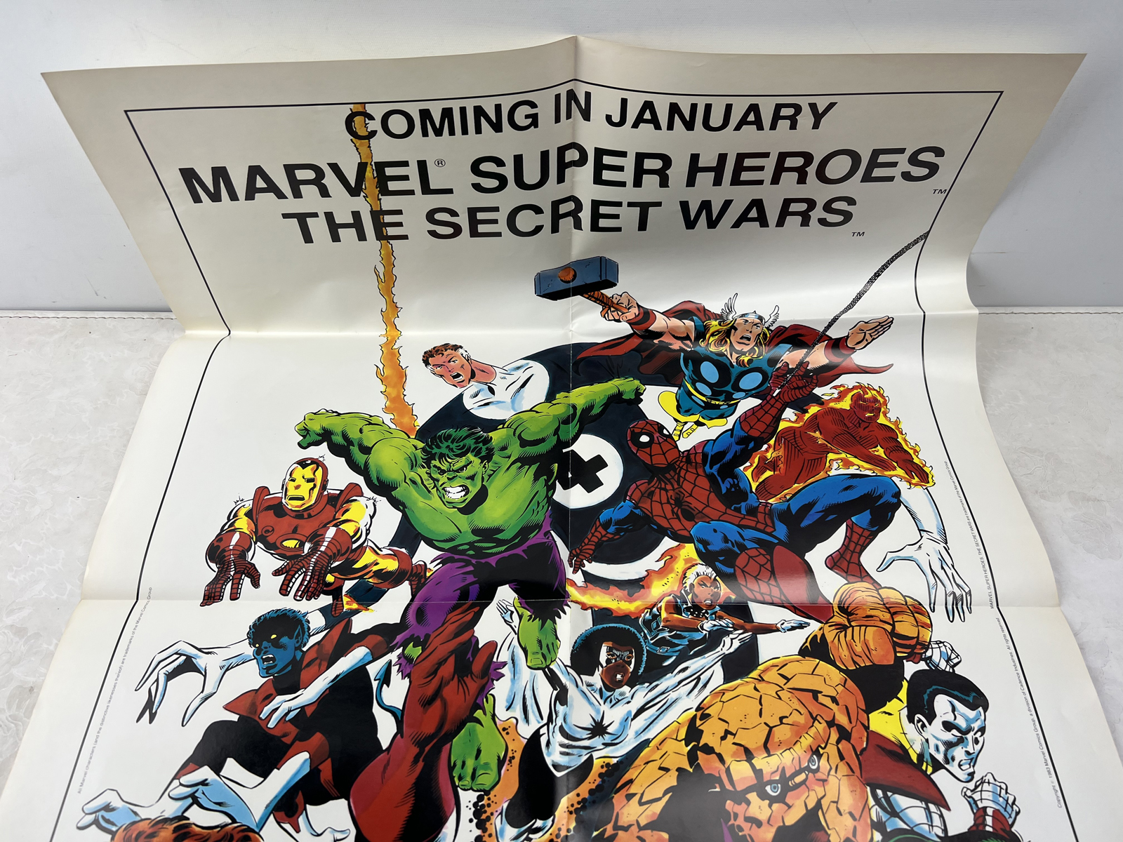 1983 Marvel Super Heroes The Secret Wars Folded Promotional Poster Mike Zeck Art