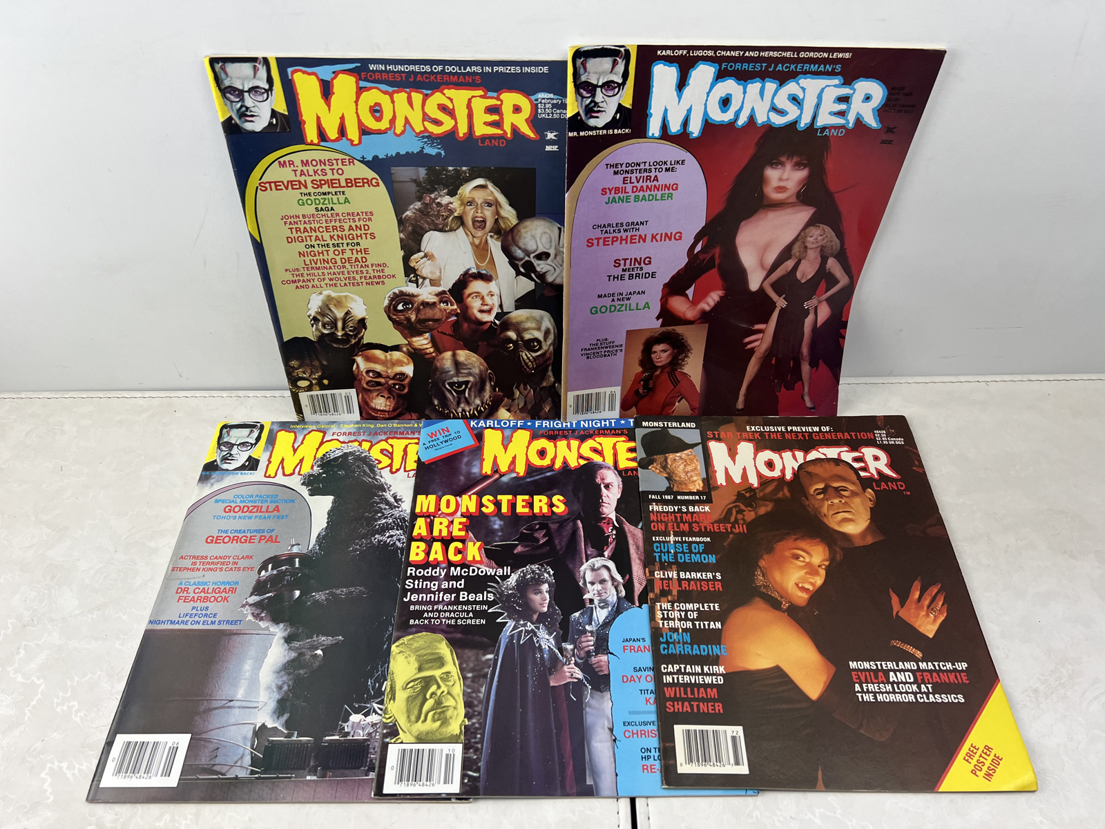 Forrest J. Ackerman's Monster Land Magazine Lot of 5 (1985-1987) - Elvira, Freddy, Godzilla