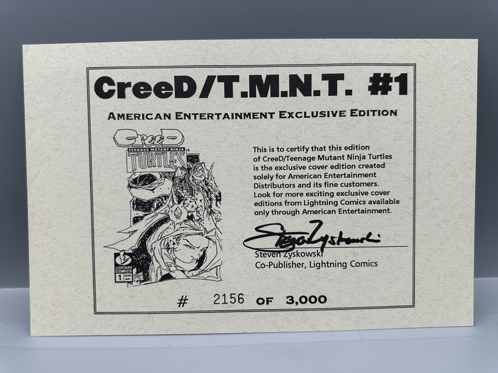 Lightning Comics CreeD/Teenage Mutant Ninja Turtles #1 Limited Edition w/COA - #/3,000