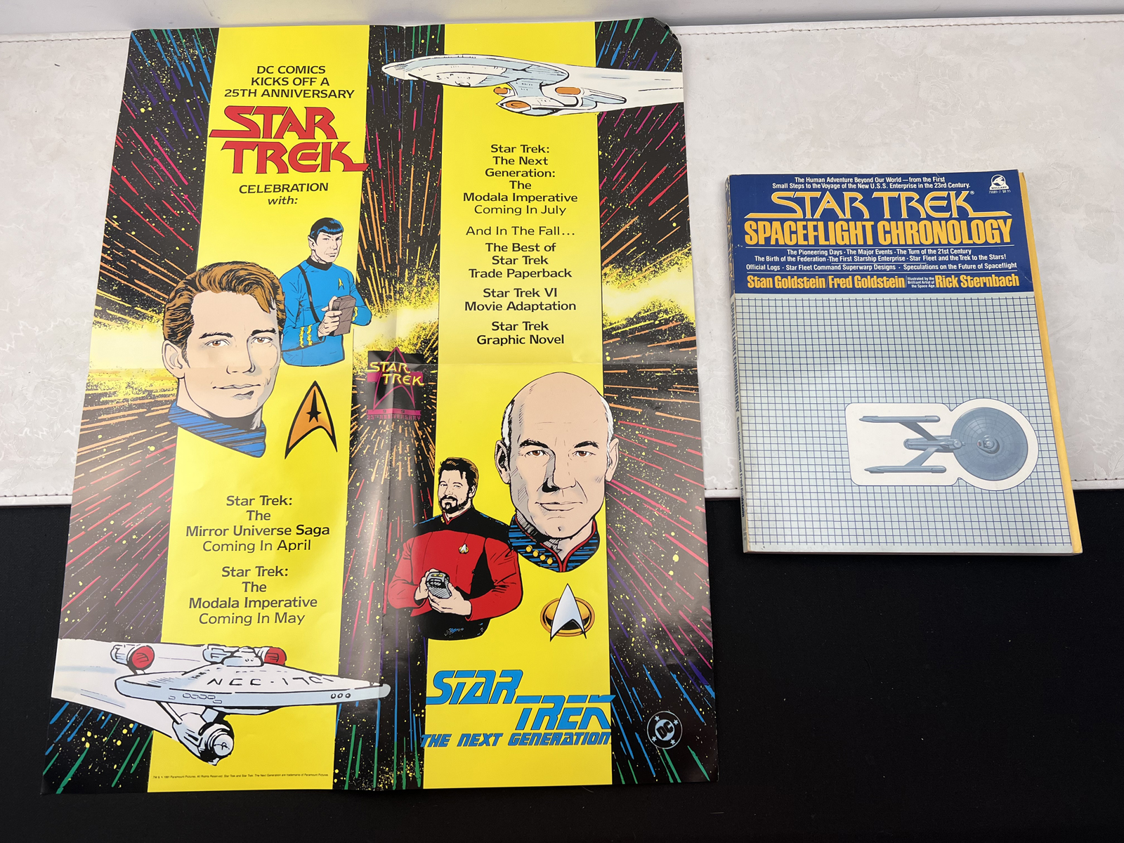 Star Trek Spaceflight Chronology (1980) and 25th Anniversary DC Comics Poster (1991).