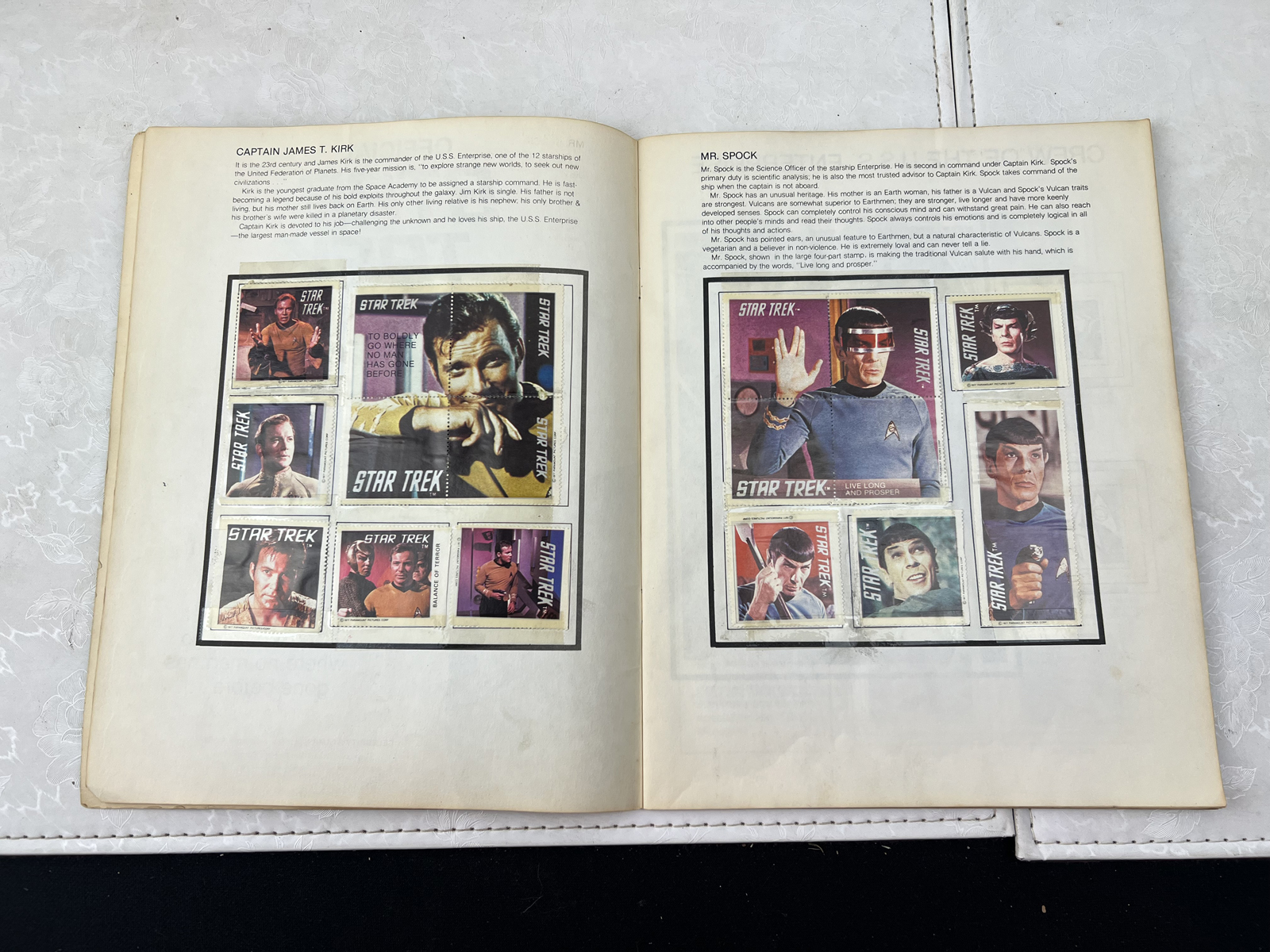 1977 Celebrity Stamps Official Star Trek Stamp Album: Collection One - Stamps applied to pages