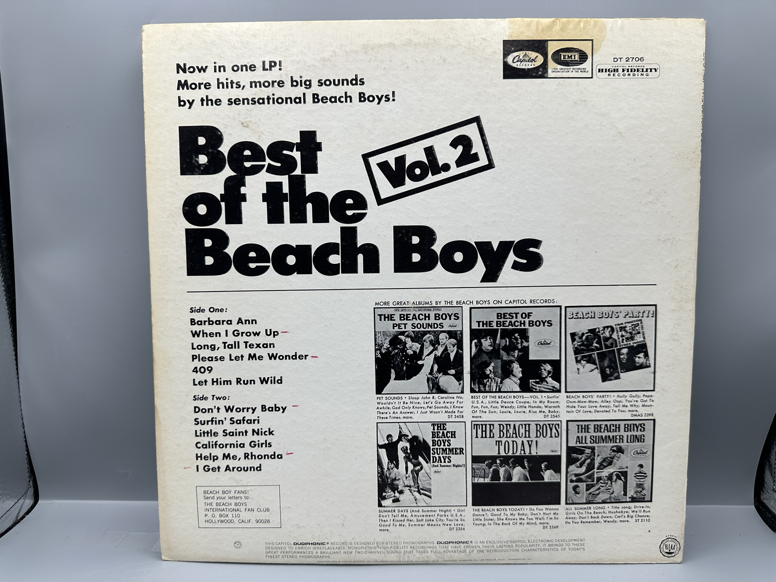 1969 Capitol Records Starline The Beach Boys Best of the Beach Boys Vol. 2 Duophonic Reissue Vinyl Album - DT-2706
