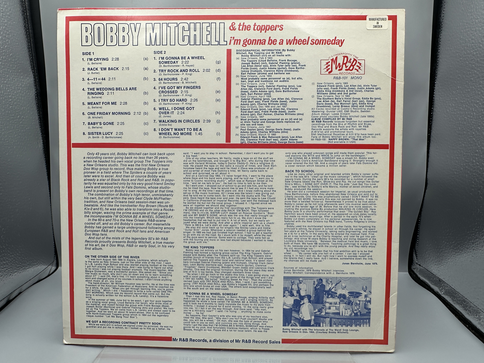 1979 Mr. R&B Records Bobby Mitchell & The Toppers I'm Gonna Be a Wheel Someday Sweden Pressing Vinyl Album - R&B-101