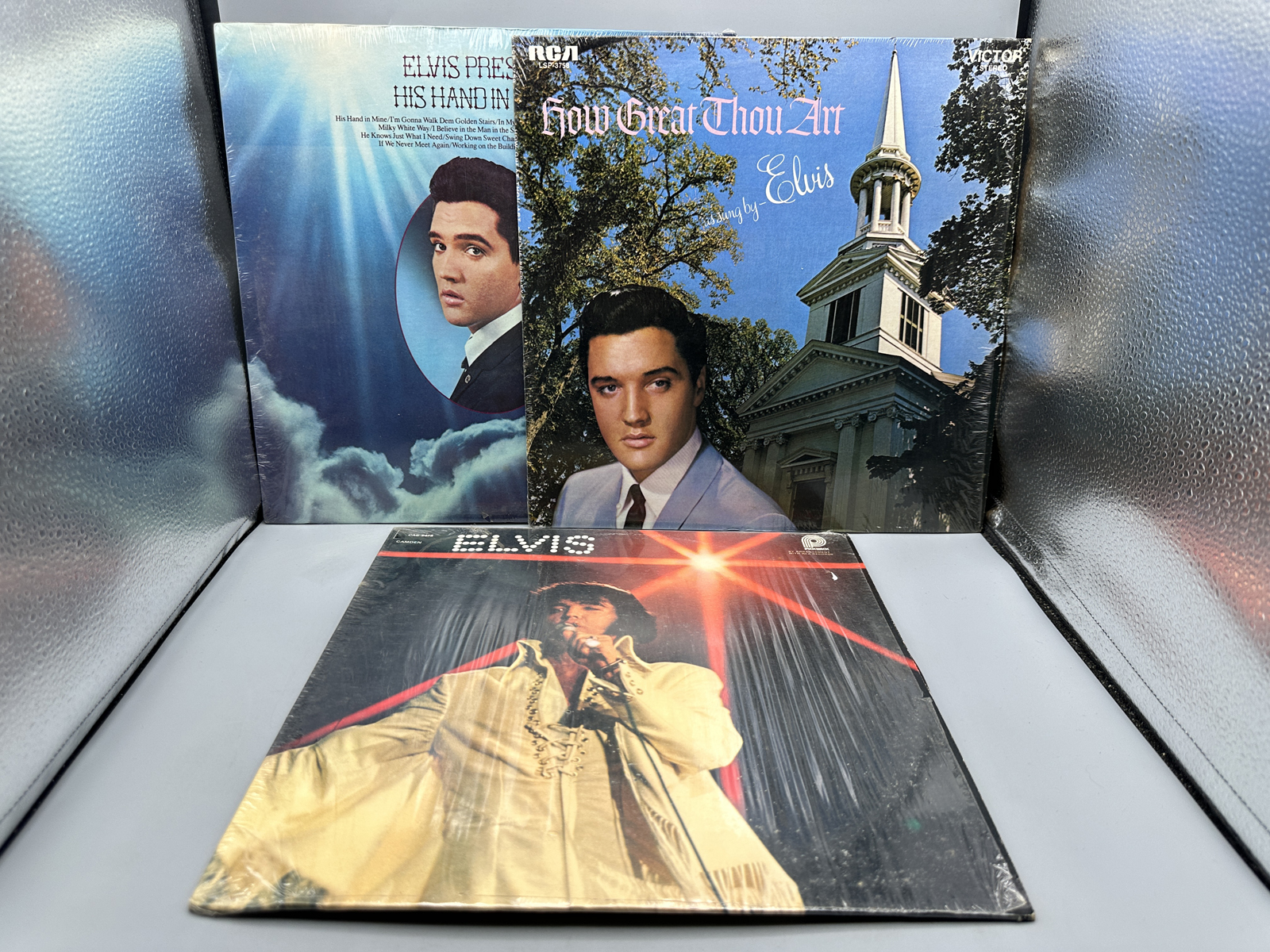 Elvis Presley Gospel Vinyl LP Records Lot of 3 - His Hand In Mine, How Great Thou Art, You'll Never Walk Alone