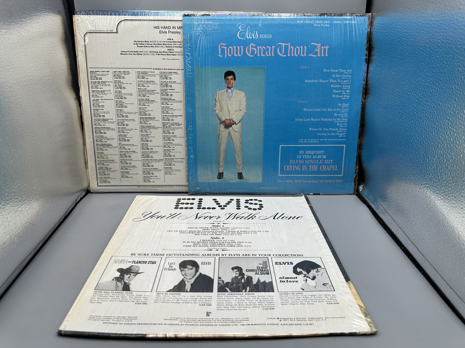Elvis Presley Gospel Vinyl LP Records Lot of 3 - His Hand In Mine, How Great Thou Art, You'll Never Walk Alone
