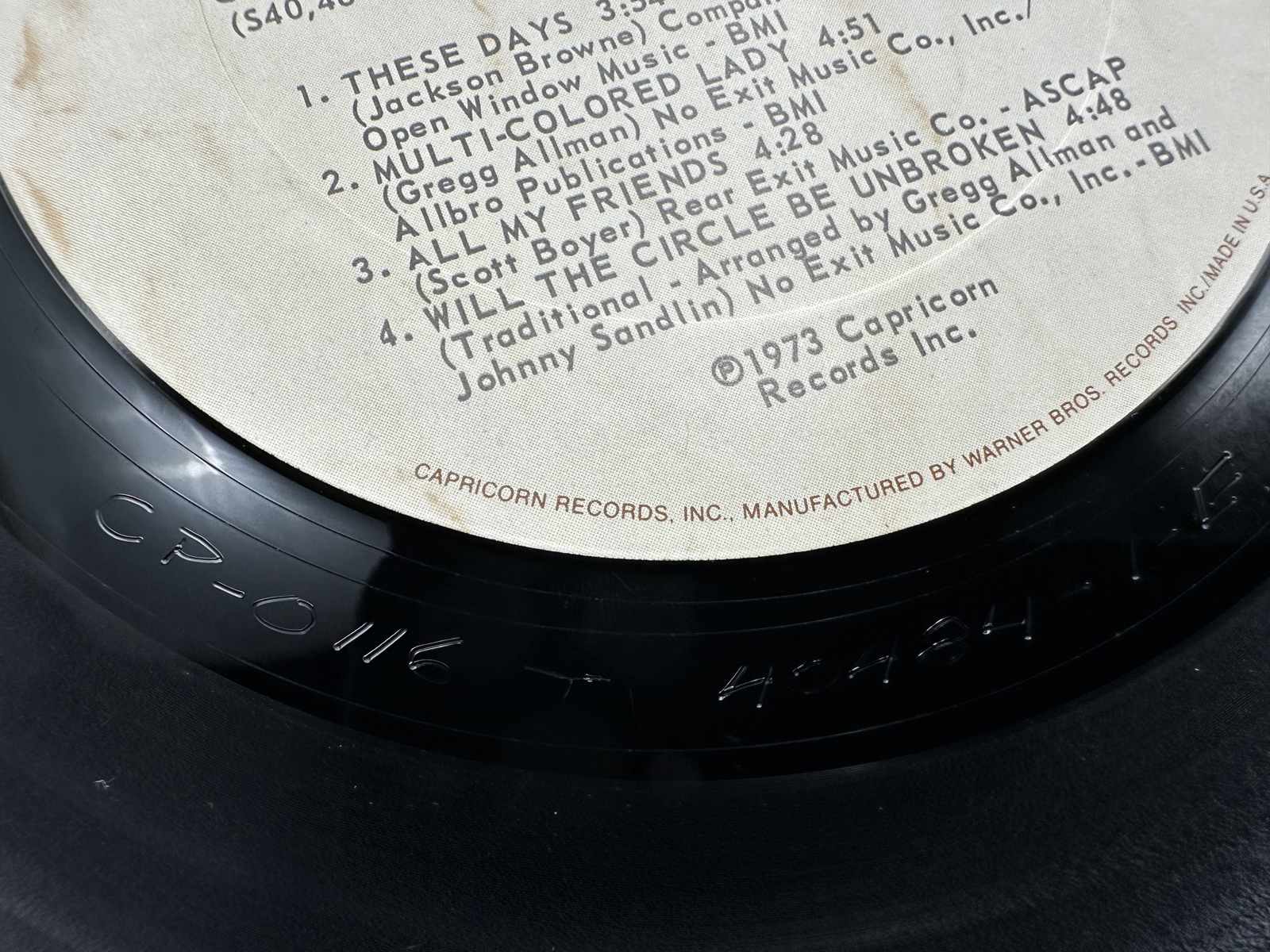1973 Capricorn Records Gregg Allman Laid Back Vinyl Album - CP 0116